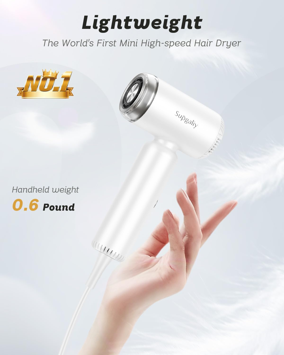 Ionic Mini Hair Dryer - Portable Lightweight Blow Dryer with Magnetic Diffuser & Concentrator - Image 2
