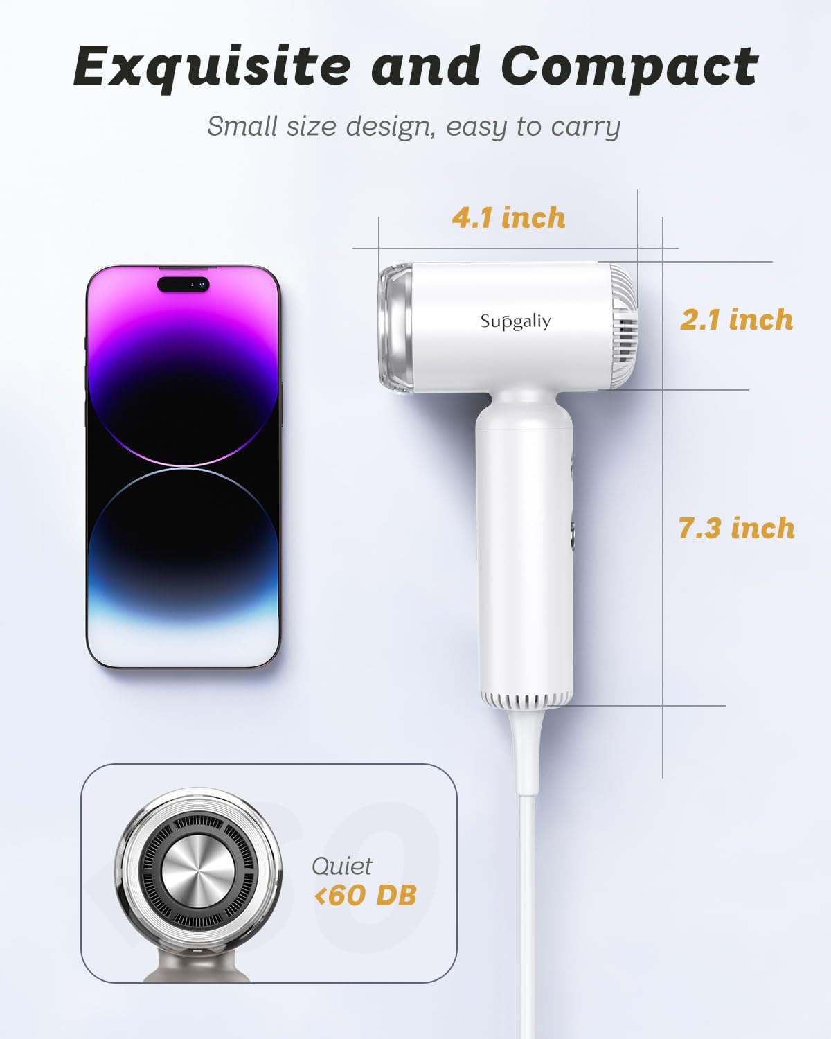 Ionic Mini Hair Dryer - Portable Lightweight Blow Dryer with Magnetic Diffuser & Concentrator - Image 3