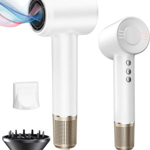 Hair Dryer - Negative Ionic Blow Dryer with 150000 RPM High Speed Brushless Motor for Fast Drying, Low Noise, HD Display Hair Dryer with Diffuser and Nozzle, 4 Temps & 3 Speeds