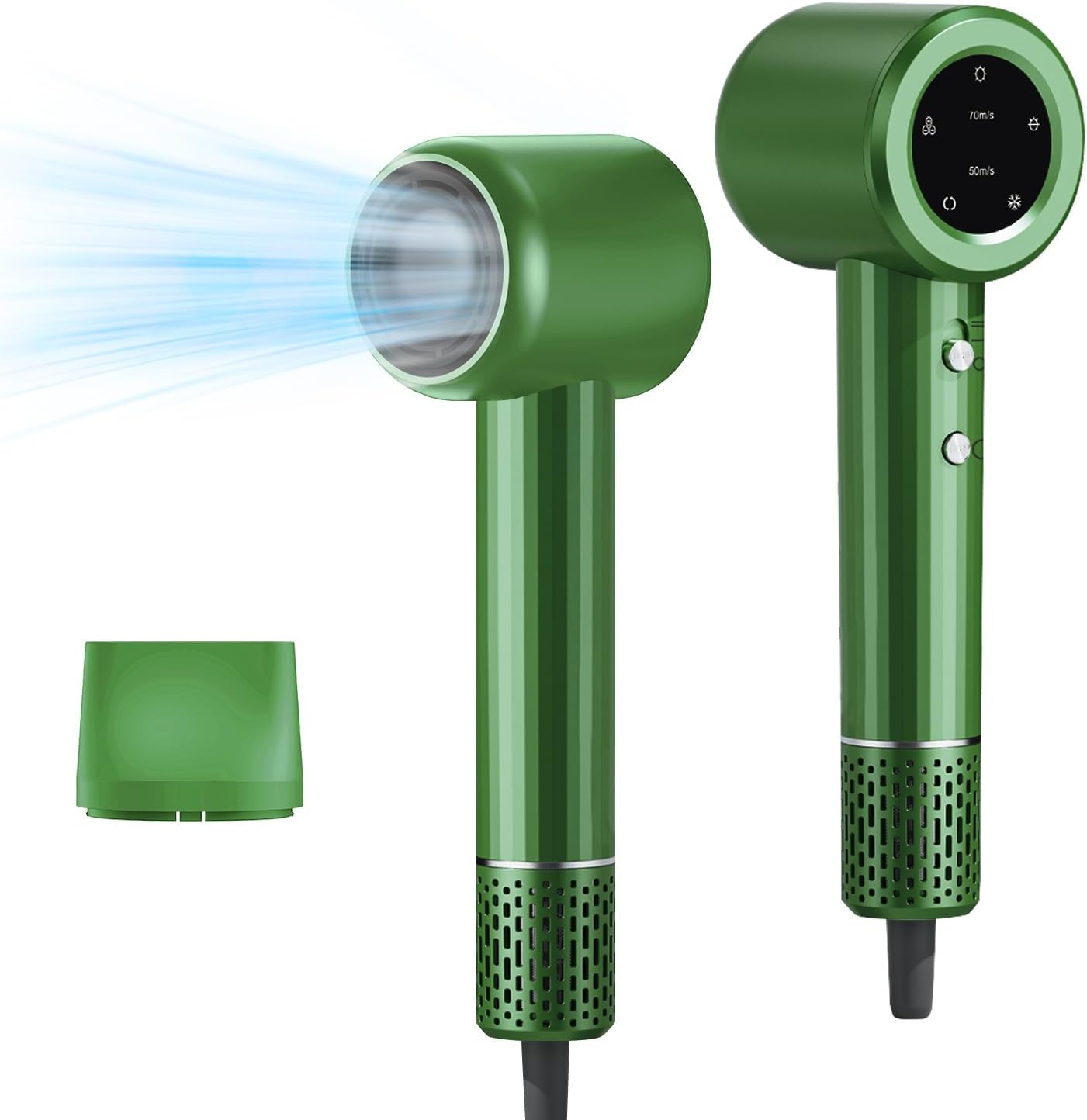 Hair Dryer, Professional High Speed Ionic Blow Dryer for Fast Drying, Powerful 1400W Hairdryer 3Temps /2Speeds, Low Noise Thermo-Control Hairdryer with Nozzle, No Heat Damage, Green