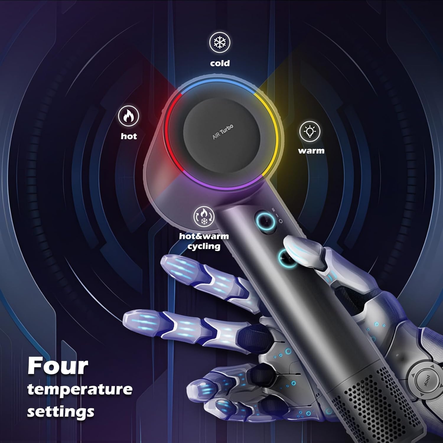 Hair Dryer, Professional High Speed Ionic Blow Dryer with 75m/s Airflow Speed, 110,000 RPM Brushless Motor, Fast Drying Lightweight Travel Hairdryer, 4 Temperature Settings, Low Noise Magnetic Nozzle - Image 4