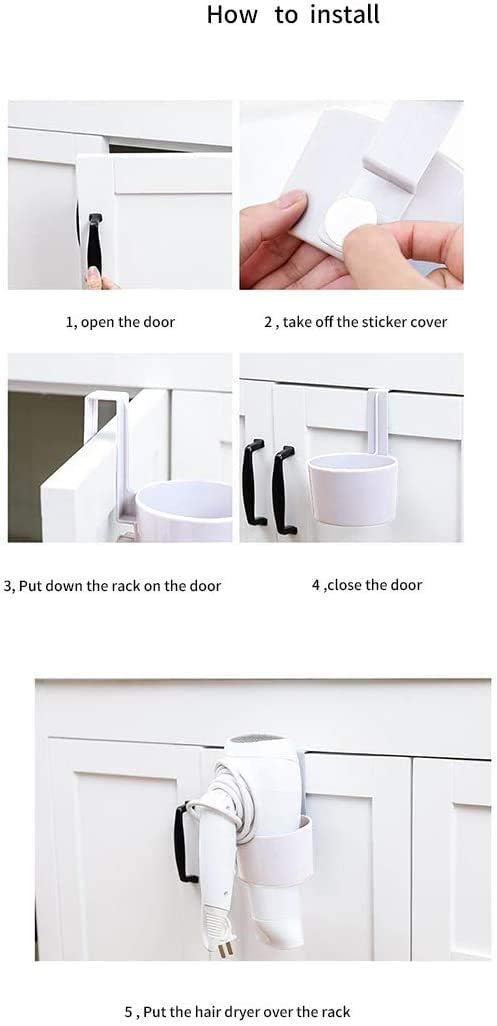 Hair Dryer Rack Over-The-Cabinet Hair Dryer Holder, Holster for Master, Guest, Kid's Bathroom, Vanity, 5.4" x 4" x 3.4" - White - Image 2