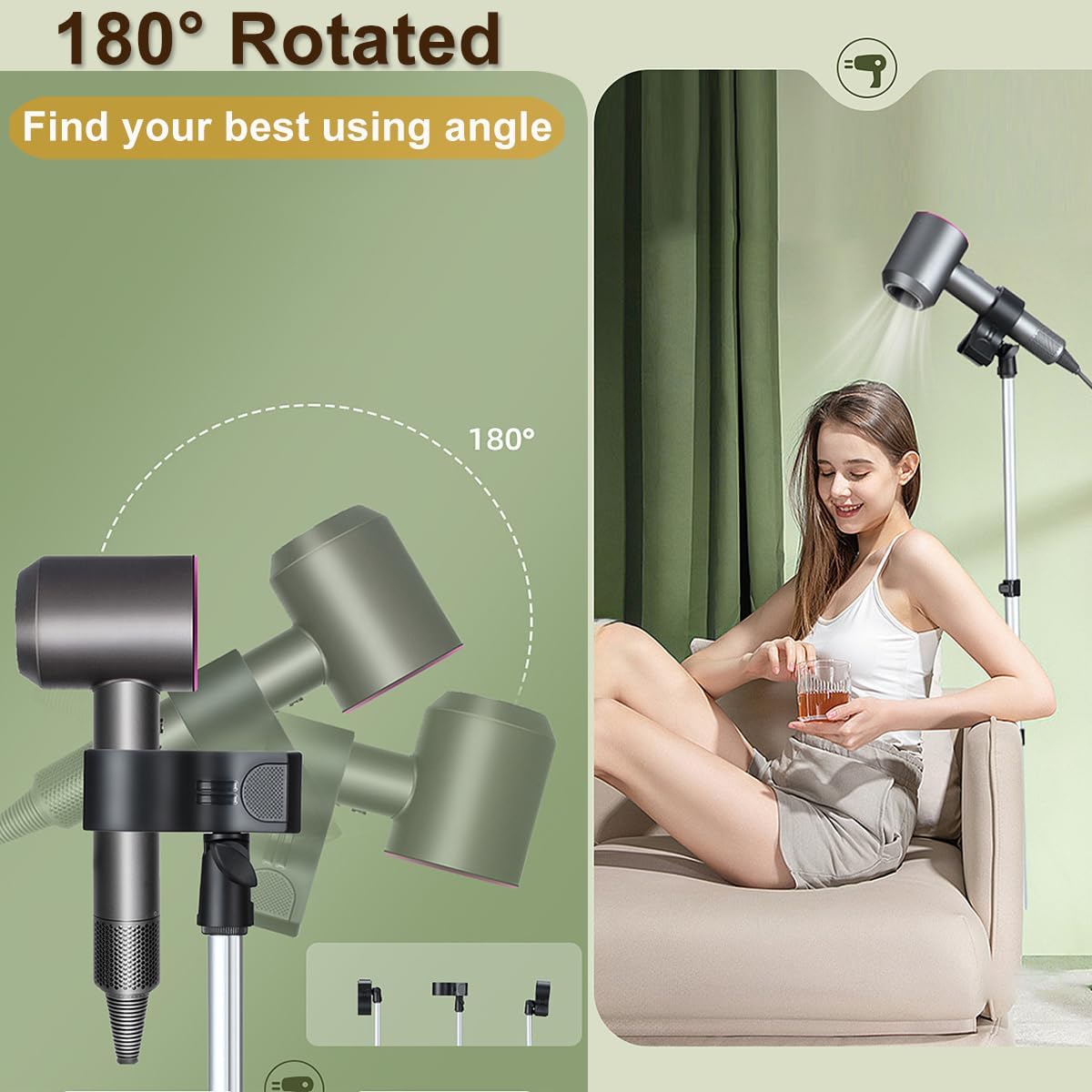 Hair Dryer Stand Hands Free, Portable Hair Dryer Holder Stand with Clamp & Non-Slip Quadpod, 63in/160CM Adjustable Floor Blower Stand Holder, Heavy Duty 360° Rotatable Foldable Lazy Hairdryer Standup - Image 4