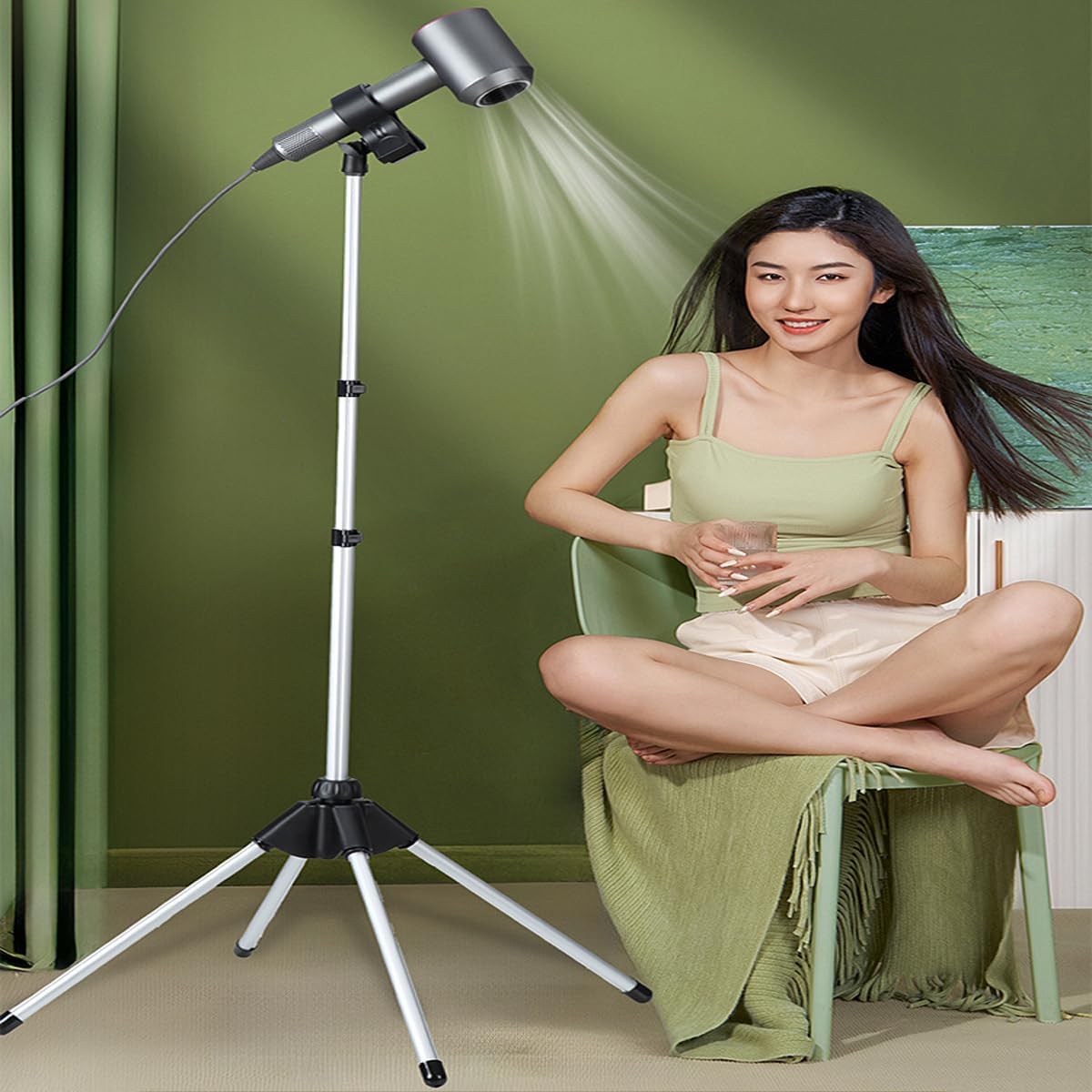Hair Dryer Stand Hands Free, Portable Hair Dryer Holder Stand with Clamp & Non-Slip Quadpod, 63in/160CM Adjustable Floor Blower Stand Holder, Heavy Duty 360° Rotatable Foldable Lazy Hairdryer Standup - Image 9