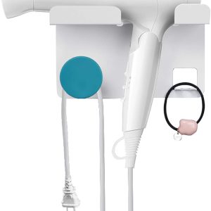 Hair Dryer Stand Holder Wall Mounted, New Upgrade Punching Or Nails-Free Glue Two Ways Blow Dryer Holder Rack Organizer for Dyson Supersonic Hair Dryer(White+Blue)