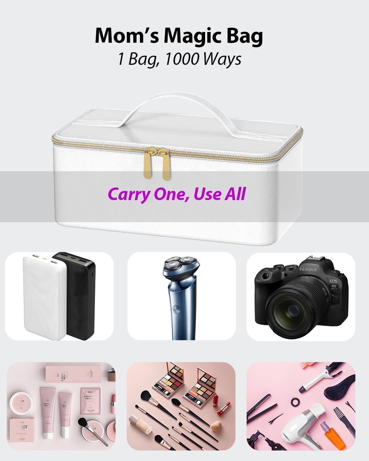 Hair Dryer with Carry Case, 160000 RPM Professional High-Speed Blow Dryer 200 Millions Negative Ionic Care Hair Dryer for Fast Drying, Low Noise Hairdryer, Travel with Magnetic Diffuser&Nozzle, White - Image 3