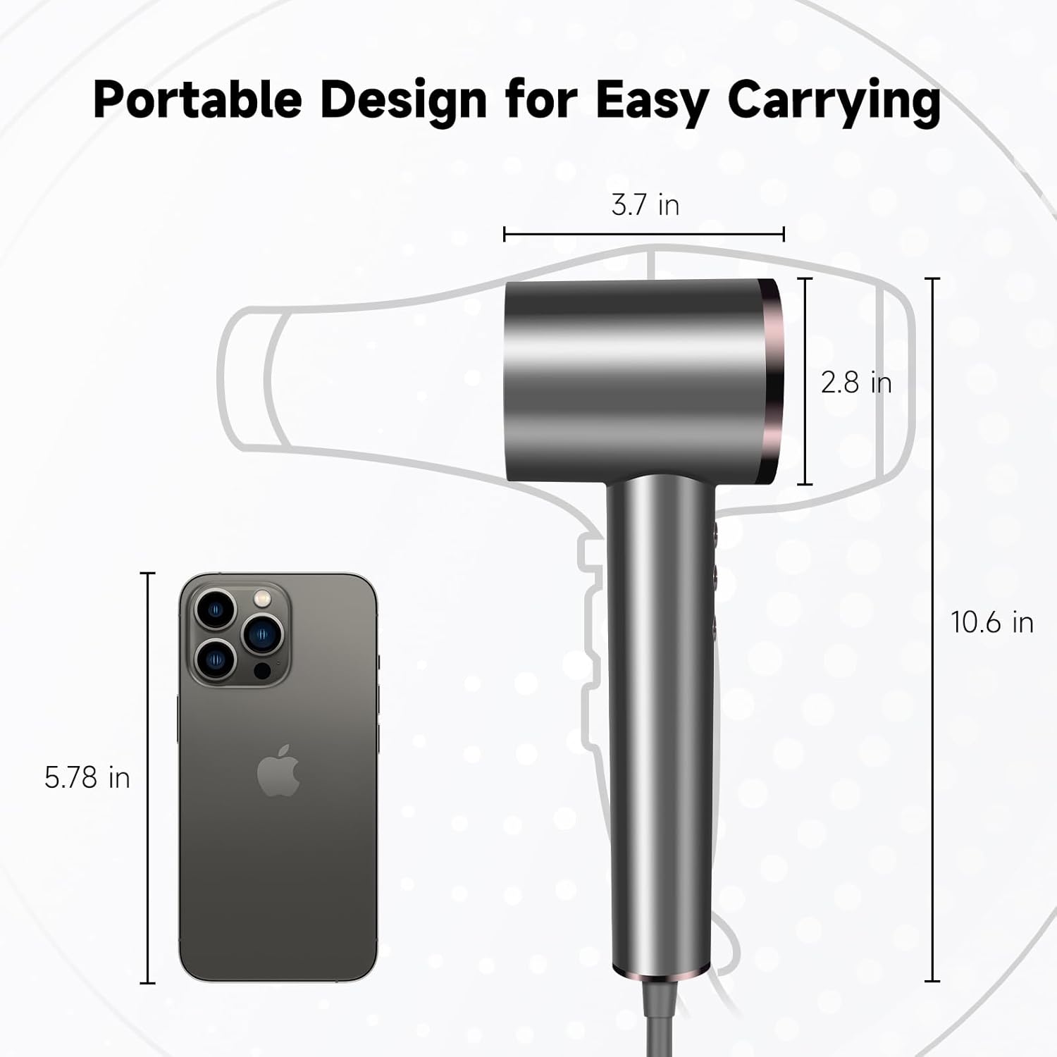 Hair Dryer with Diffuser, 150000RPM Professional High-Speed Negative Ionic Care Blow Dryer, Heat-Control, Fast Drying, Low Noise with Magnetic Diffuser and Nozzle for Women & Men, HD Display (Gray) - Image 7