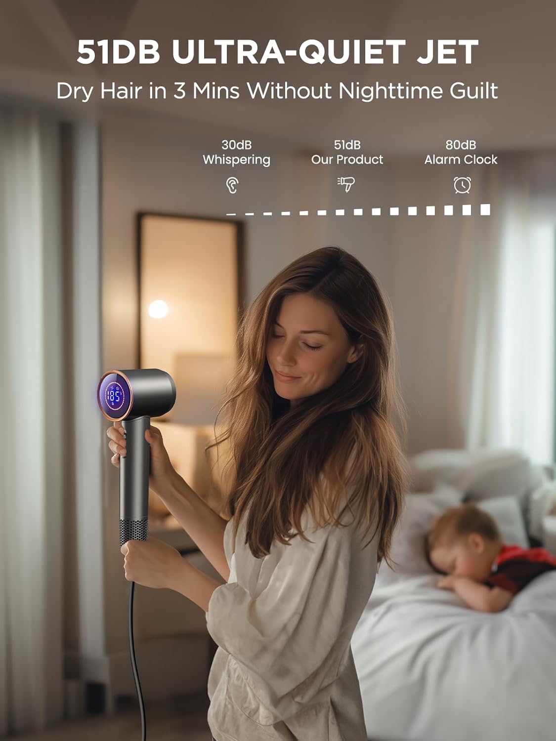 Hair Dryer,Automatic Dual Voltage Professional High-Speed Blow Dryer 160000RPM Ionic Diffuser Hair Dryer for Fast Drying, Thermo-Control Travel Hairdryer with Nozzle Diffuser Storage Bag - Image 6