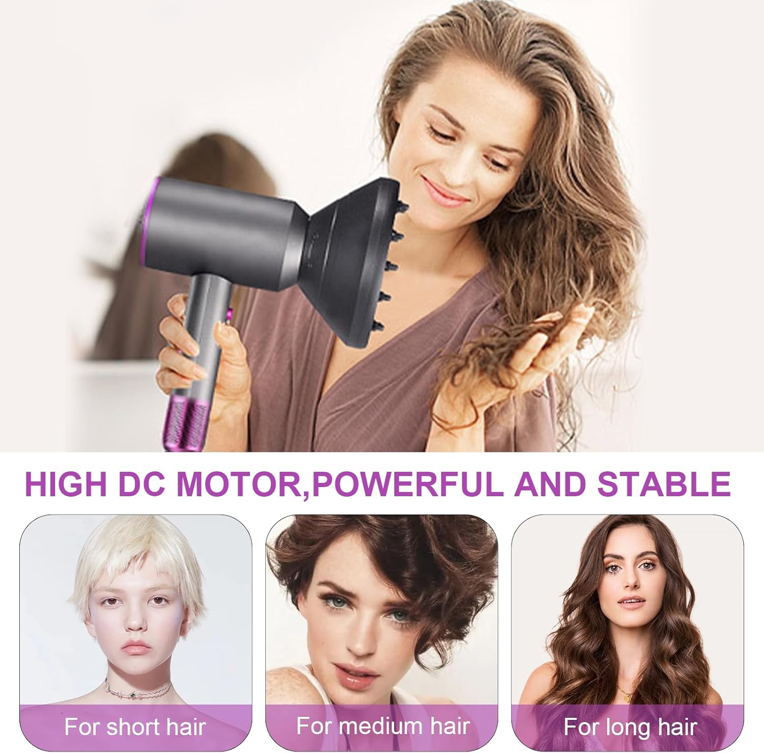 Hair Dryer,Gifts for Women Men Mom Dad,1400W Fast Drying Blow Dryer with Diffuser - Portable Lightweight Hair Dryer for Women,Low Noise with Nozzle for Home Salon Travel - Image 5