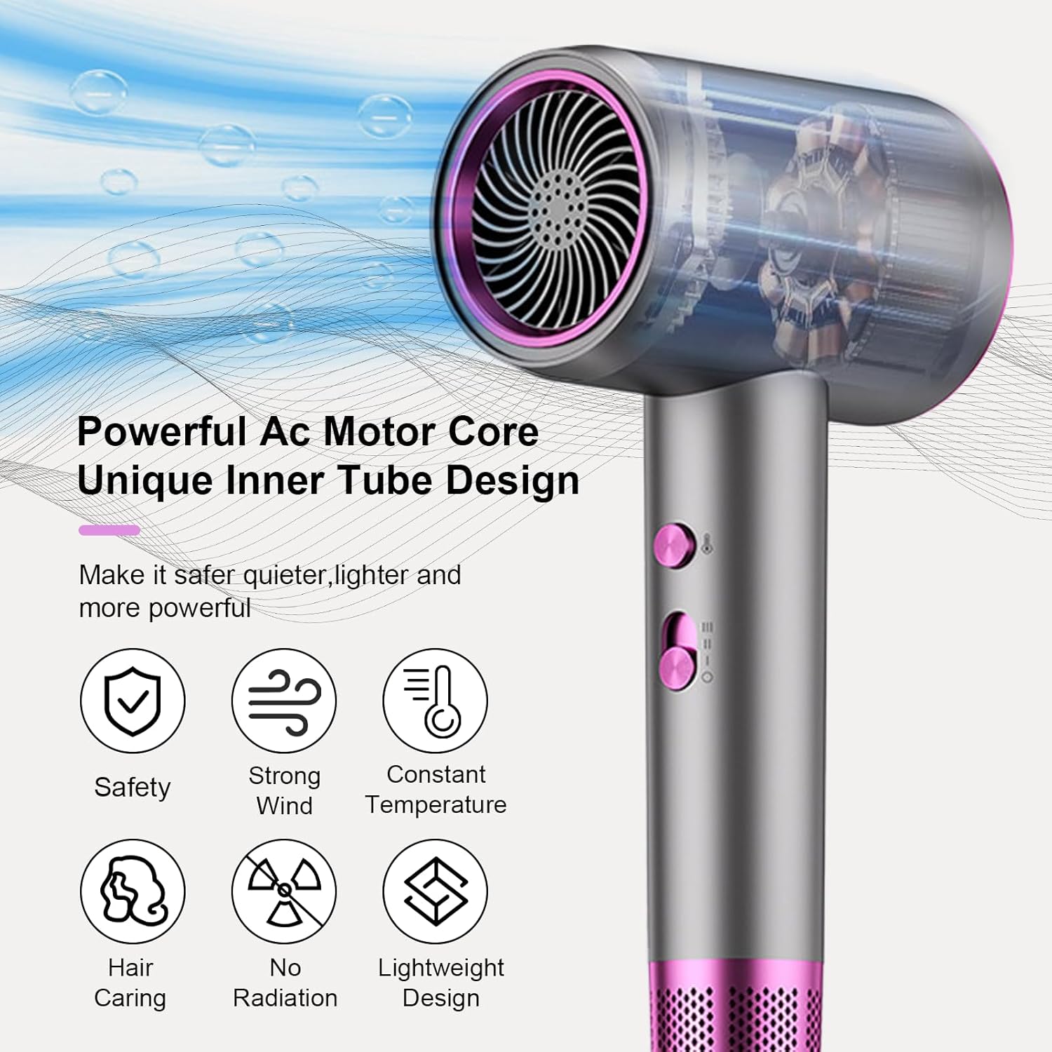 Hair Dryer,Gifts for Women Men Mom Dad,1400W Fast Drying Blow Dryer with Diffuser - Portable Lightweight Hair Dryer for Women,Low Noise with Nozzle for Home Salon Travel - Image 2