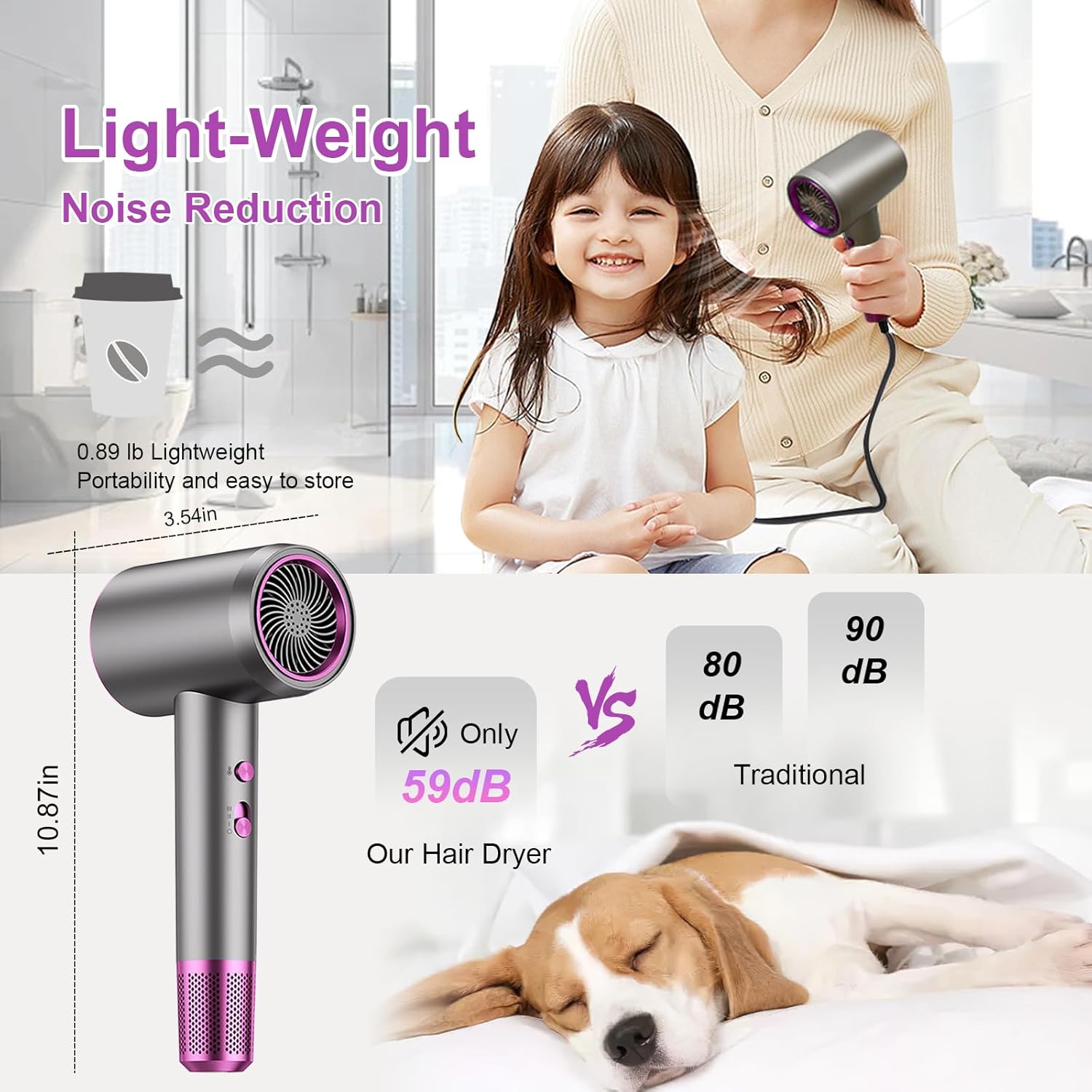 Hair Dryer,Gifts for Women Men Mom Dad,1400W Fast Drying Blow Dryer with Diffuser - Portable Lightweight Hair Dryer for Women,Low Noise with Nozzle for Home Salon Travel - Image 7
