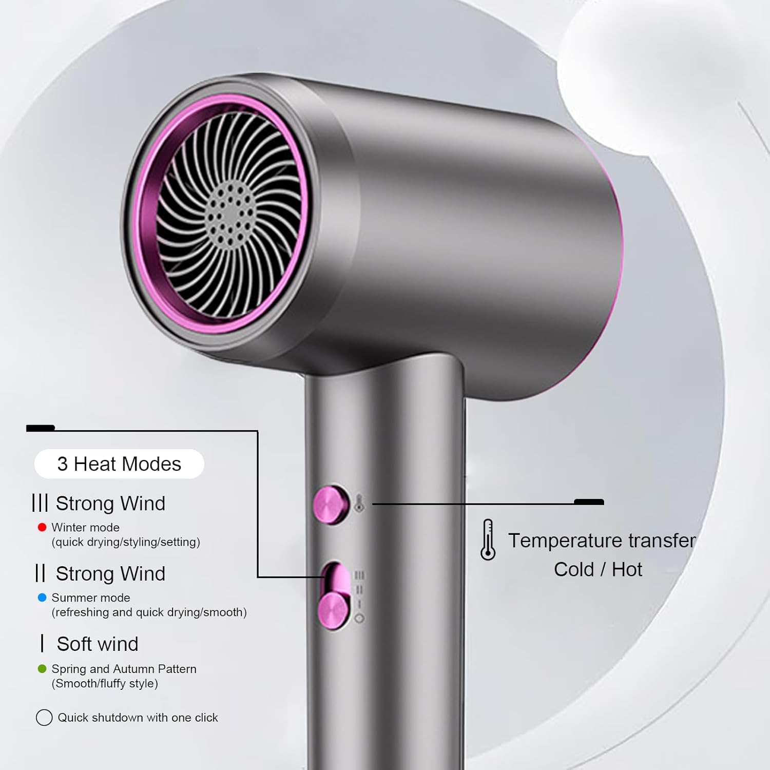 Hair Dryer,Gifts for Women Men Mom Dad,1400W Fast Drying Blow Dryer with Diffuser - Portable Lightweight Hair Dryer for Women,Low Noise with Nozzle for Home Salon Travel - Image 6