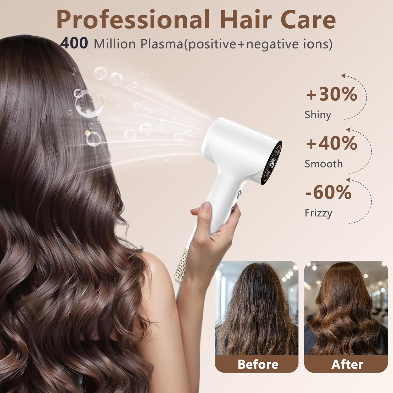 Hair Dryer,Plasma Hair Dryers for Women & Men - 110,000 RPM Professional High-Speed Blow Dryer with 400 Million Plasma, Magnetic Nozzle, HD Display & Cool/Hot Air Modes | Fast Drying & Thermo-Control - Image 3