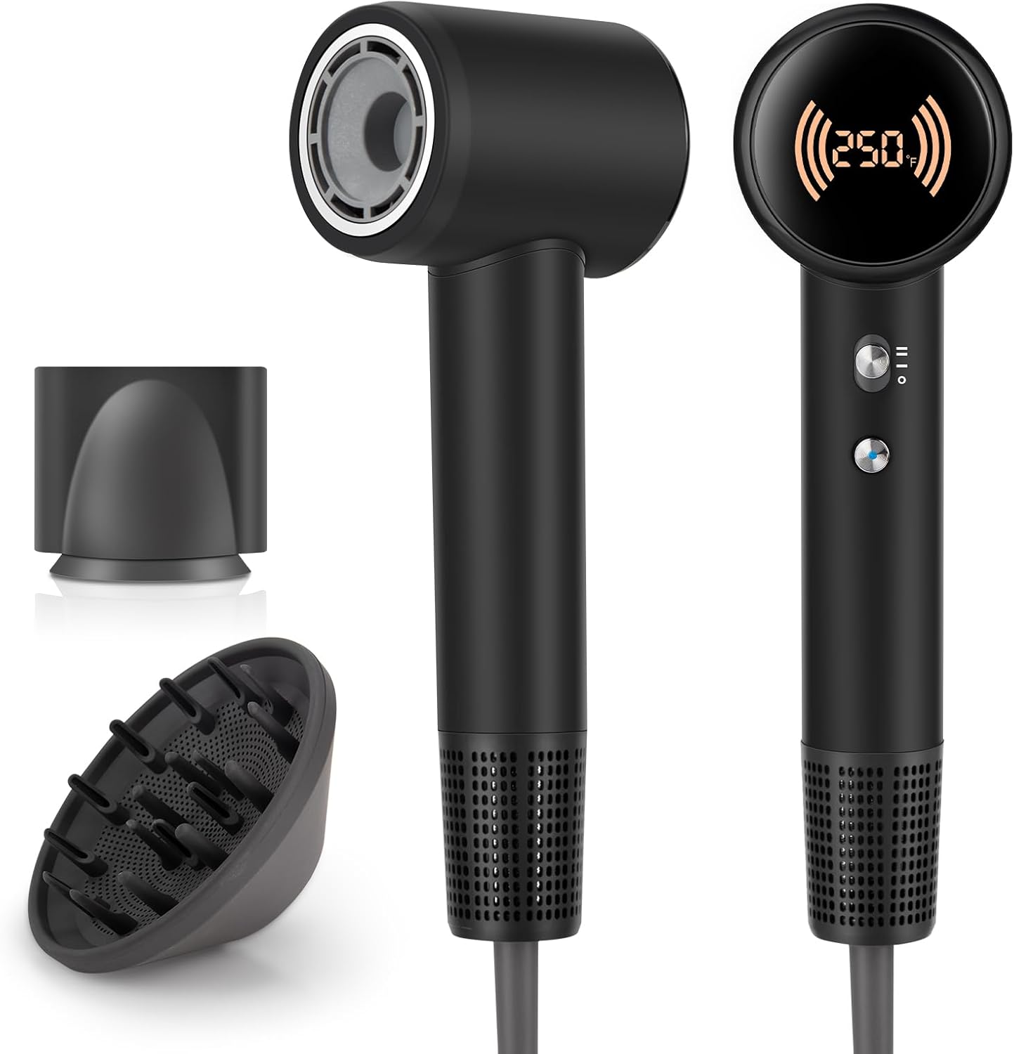 Hair Dryer,Travel Hair Dryer with Diffuser,110000 RPM High Speed Ionic Blow Dryer,Temperature Display,Low Noise&Lightweight Blow Dryer,Fast-Drying,No Heat Damage,Suitable for All Hairstyles(Black)