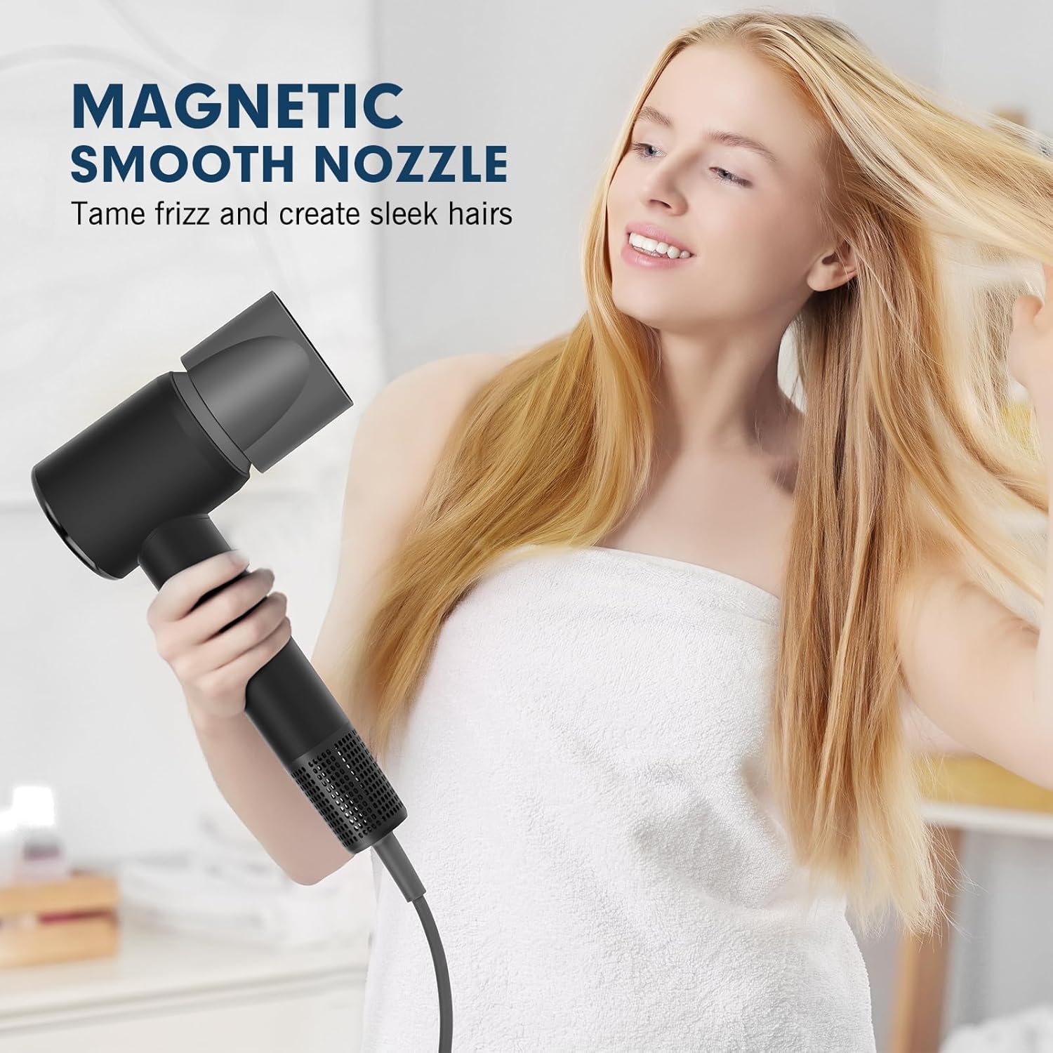 Hair Dryer,Travel Hair Dryer with Diffuser,110000 RPM High Speed Ionic Blow Dryer,Temperature Display,Low Noise&Lightweight Blow Dryer,Fast-Drying,No Heat Damage,Suitable for All Hairstyles(Black) - Image 7