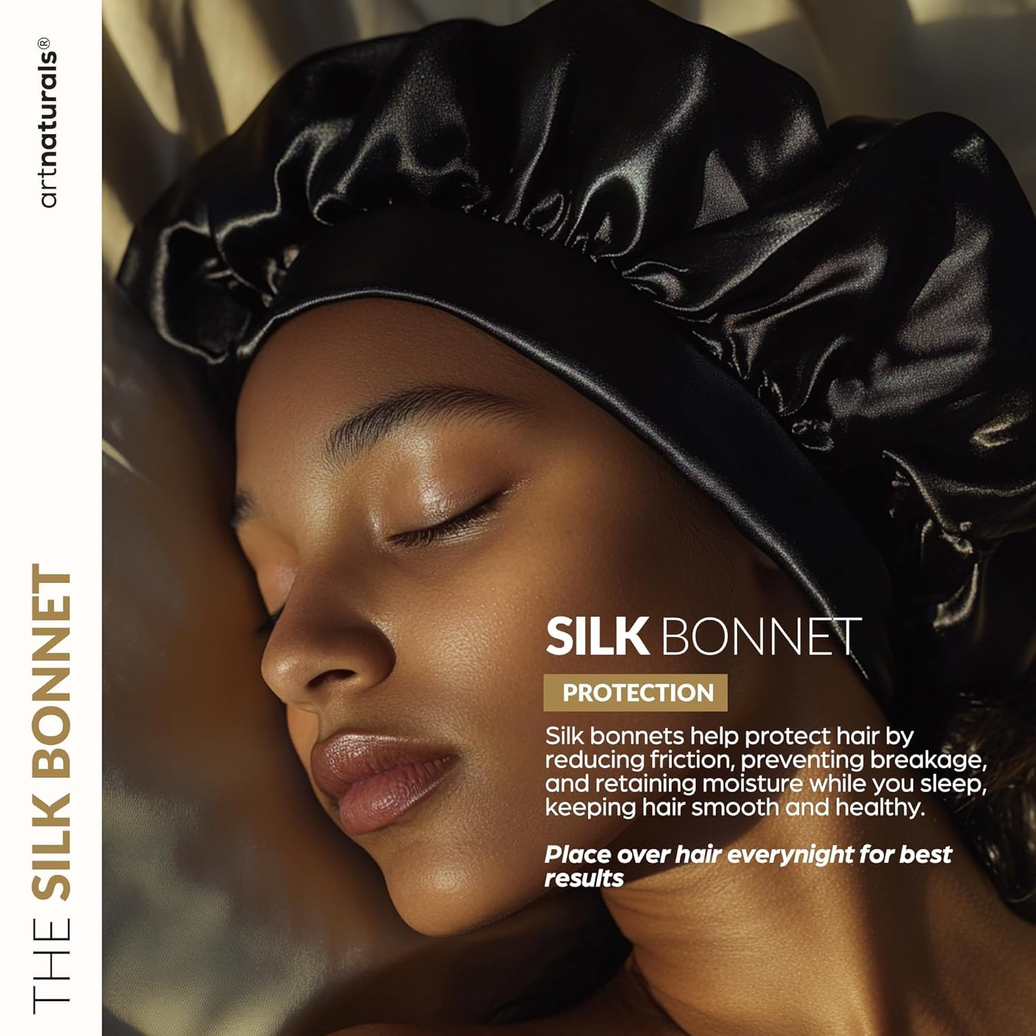 Hair Mask + Silk Bonnet for Sleeping Women Set - Deep Conditioner & Leave-In Conditioner for Dry, Damaged Hair - Argan Oil, Jojoba, Aloe & Keratin - Satin Bonnet for Sleeping, Repair & Hydrate (8 oz) - Image 4