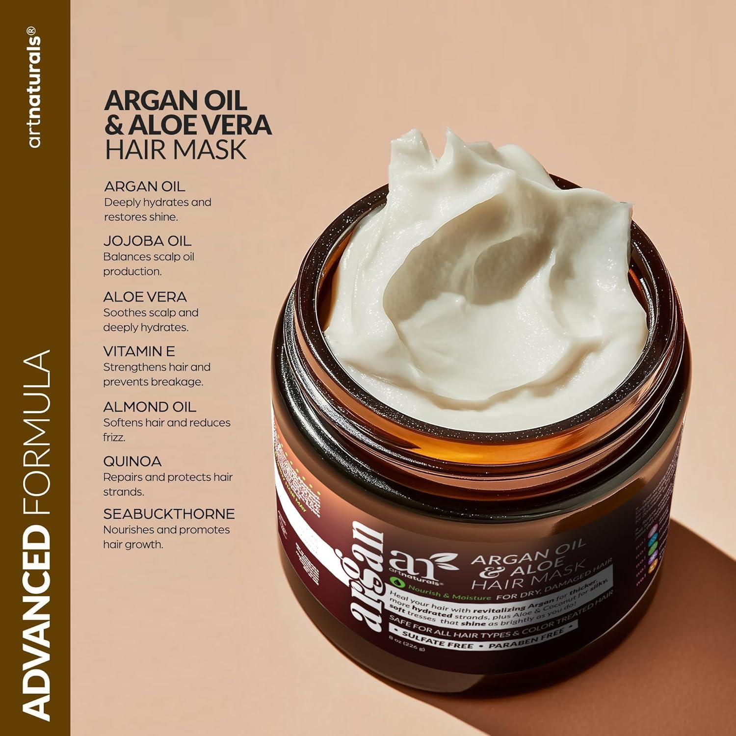 Hair Mask + Silk Bonnet for Sleeping Women Set - Deep Conditioner & Leave-In Conditioner for Dry, Damaged Hair - Argan Oil, Jojoba, Aloe & Keratin - Satin Bonnet for Sleeping, Repair & Hydrate (8 oz) - Image 3