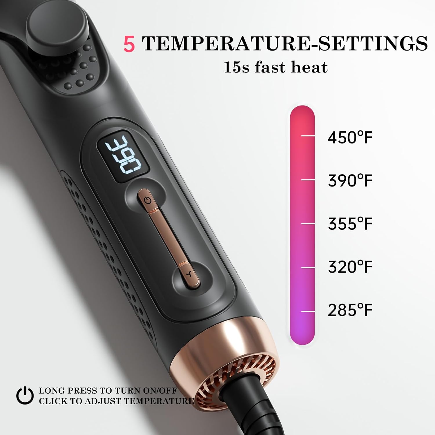 Hair Straightener and Curler 2-in-1, 360° Airflow Styler Curling Iron, 1.25 Inch Curling Wand, 20 Million Negative Ion Hair Care, 5 Temps & Auto Off, Dual Voltage (Black) - Image 5