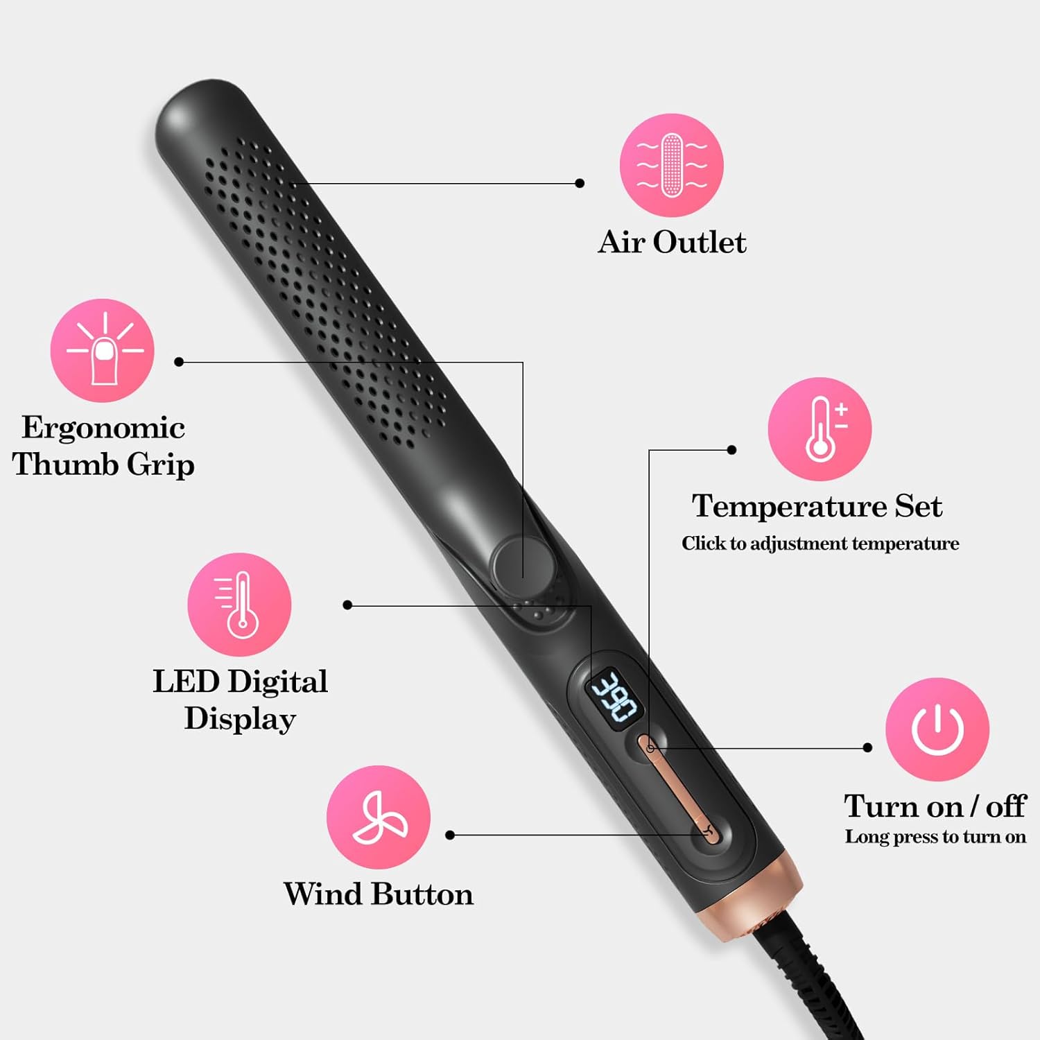 Hair Straightener and Curler 2-in-1, 360° Airflow Styler Curling Iron, 1.25 Inch Curling Wand, 20 Million Negative Ion Hair Care, 5 Temps & Auto Off, Dual Voltage (Black) - Image 7