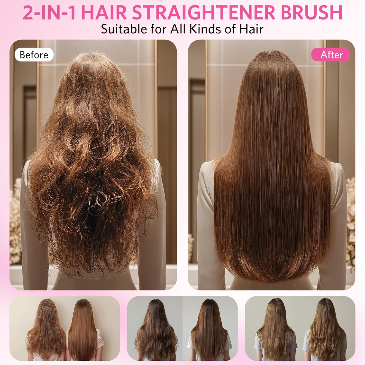 Hair Straightener Brush for Women, 2-in-1 Hot Comb & Straightening Brush with 9 Temperature Settings, Up to 450℉ for Frizz-Free, Smooth Hair – Perfect for Home, Office & Travel - Image 7