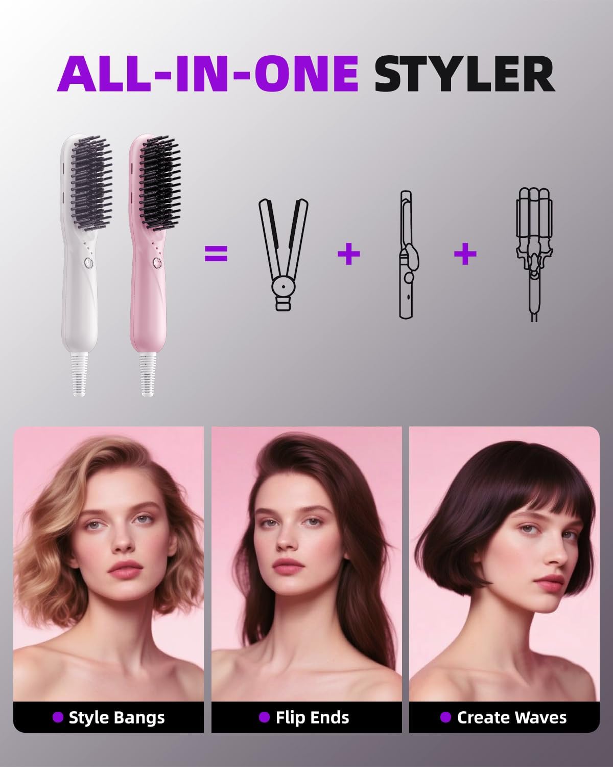 Hair Straightener Brush, Portable Ionic Hair Straighteners for Women, Straightening Brush with 3 Temp Settings, 30 Min Auto Shut-Off, Dual Voltage, Hot Comb for Frizz-Free Styles - Image 3