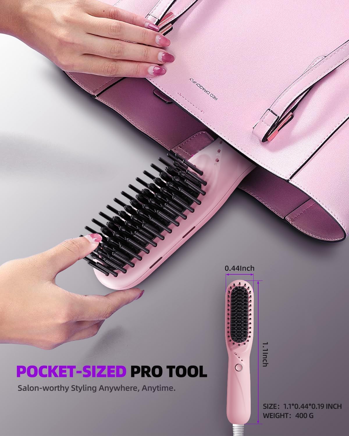 Hair Straightener Brush, Portable Ionic Hair Straighteners for Women, Straightening Brush with 3 Temp Settings, 30 Min Auto Shut-Off, Dual Voltage, Hot Comb for Frizz-Free Styles - Image 4