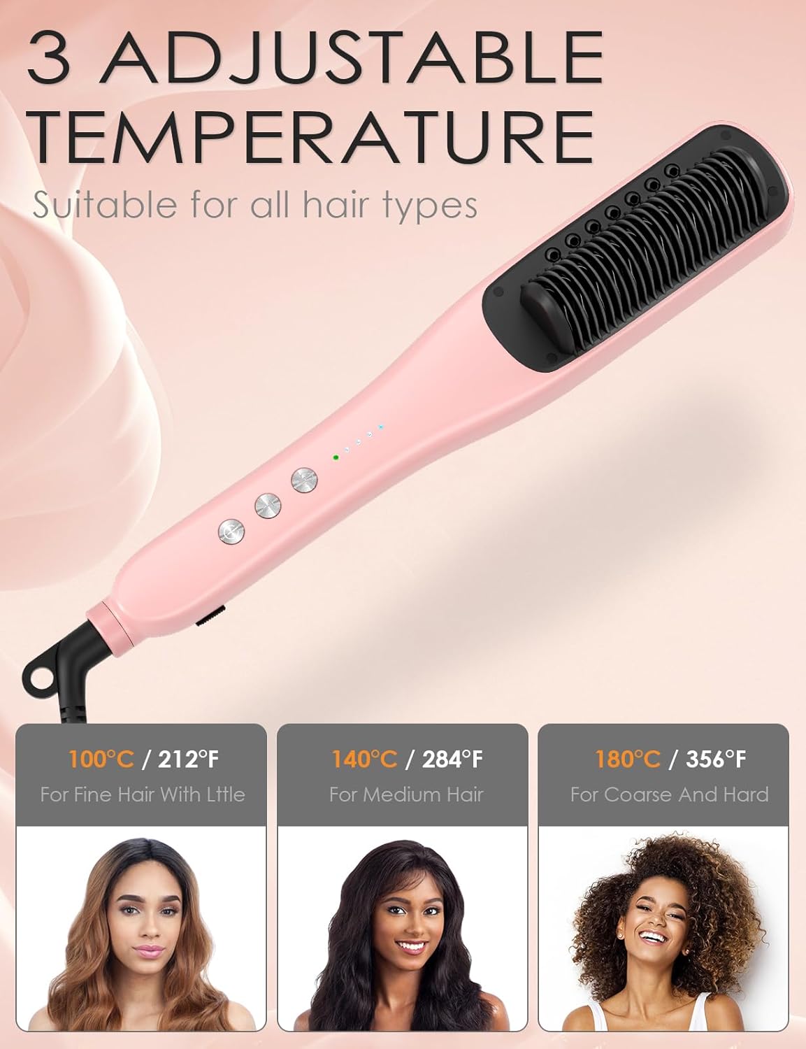 Hair Straightener Brush, Straightening Comb with Steam, 3 Temp Settings & 20s Fast Heating, 120 Voltage&30-Minute Auto Shut-Off, Steam Design for Hair Treatment, Frizz-Free Hair - Image 5