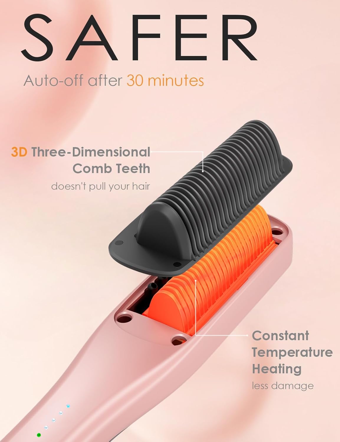 Hair Straightener Brush, Straightening Comb with Steam, 3 Temp Settings & 20s Fast Heating, 120 Voltage&30-Minute Auto Shut-Off, Steam Design for Hair Treatment, Frizz-Free Hair - Image 3
