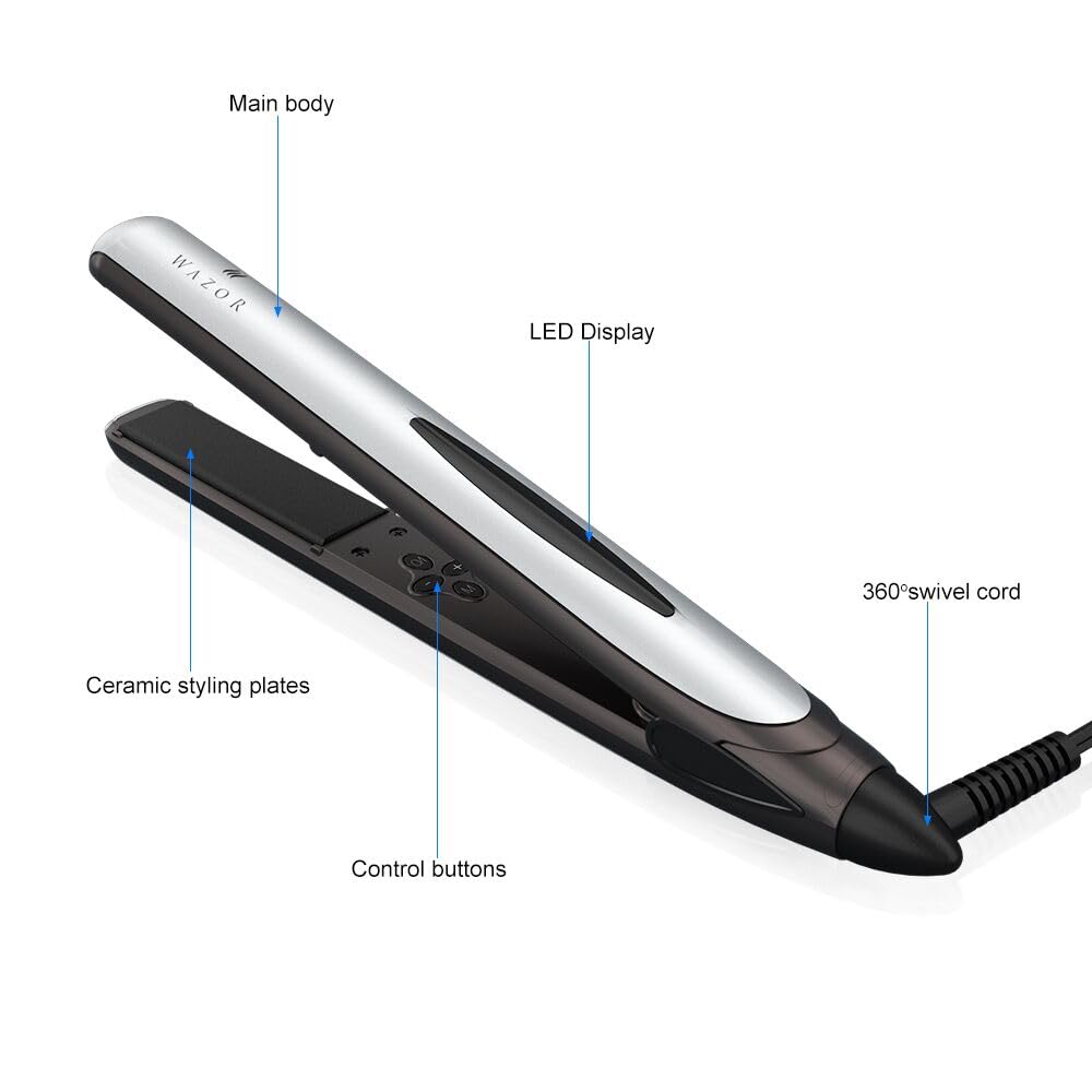 Hair Straightener Flat Iron and Curler 2 in 1 Professional Ceramic Flat Iron Instant Heat Up with Automatic Shut Off and Digital LED Display, Adjust Temperature from 284℉ to 446℉, 1 inch Sliver - Image 6