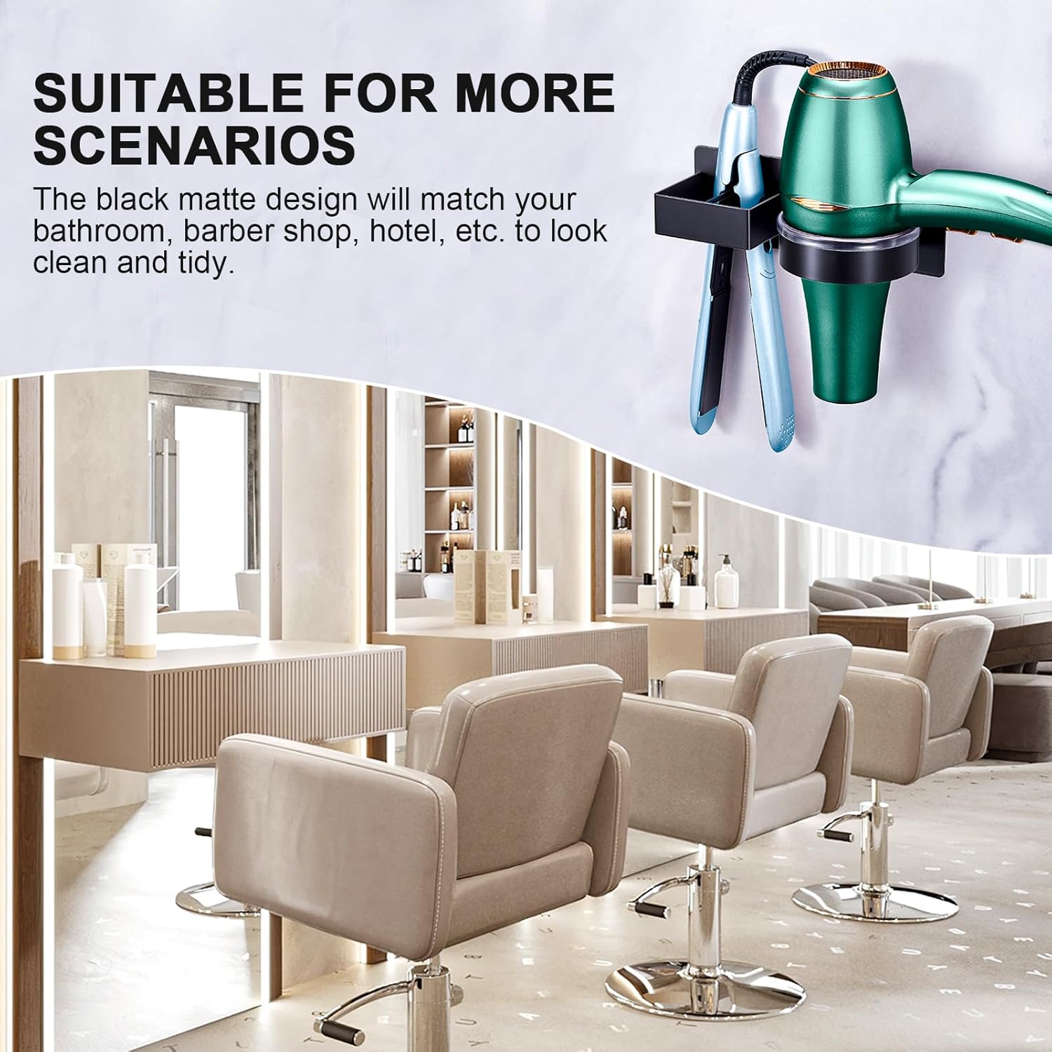 Hair Straightener Holder Wall Mounted Blow Dryer Holder, Stainless Steel Black Blow Dryer and Curling Iron Holder, Bathroom Hair Dryer Straightener Holder, Salon Hair Tools Organizer Storage - Image 8
