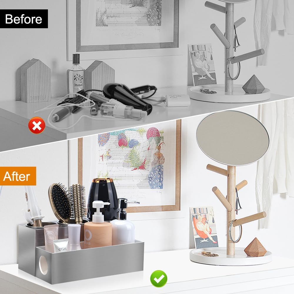 Hair Tool Organizer - Bathroom Vanity Organizers and Storage, Hair Styling Accessories Hot Tools Organizer Hair Dryer, Blow Dryer, Curling Iron, Flat Iron, Hair Straightener, Silver - Image 5