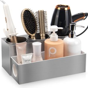 Hair Tool Organizer - Bathroom Vanity Organizers and Storage, Hair Styling Accessories Hot Tools Organizer Hair Dryer, Blow Dryer, Curling Iron, Flat Iron, Hair Straightener, Silver