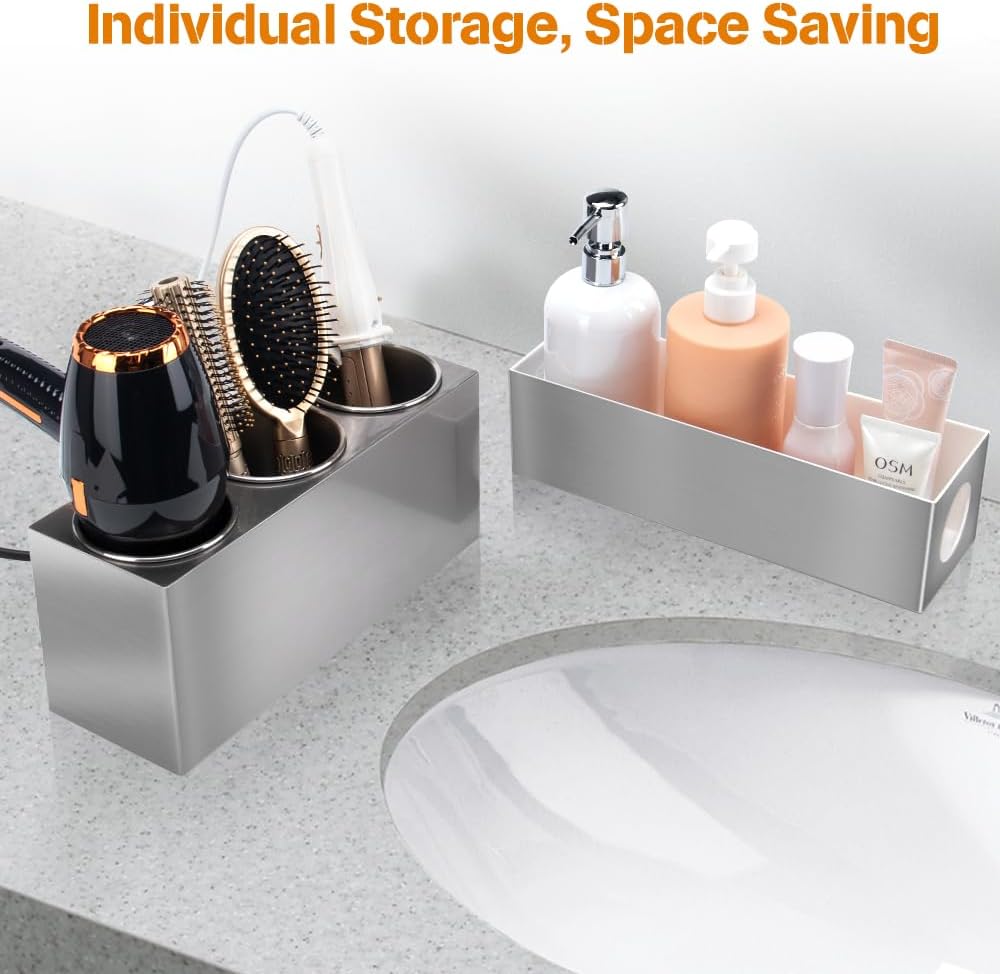 Hair Tool Organizer - Bathroom Vanity Organizers and Storage, Hair Styling Accessories Hot Tools Organizer Hair Dryer, Blow Dryer, Curling Iron, Flat Iron, Hair Straightener, Silver - Image 4