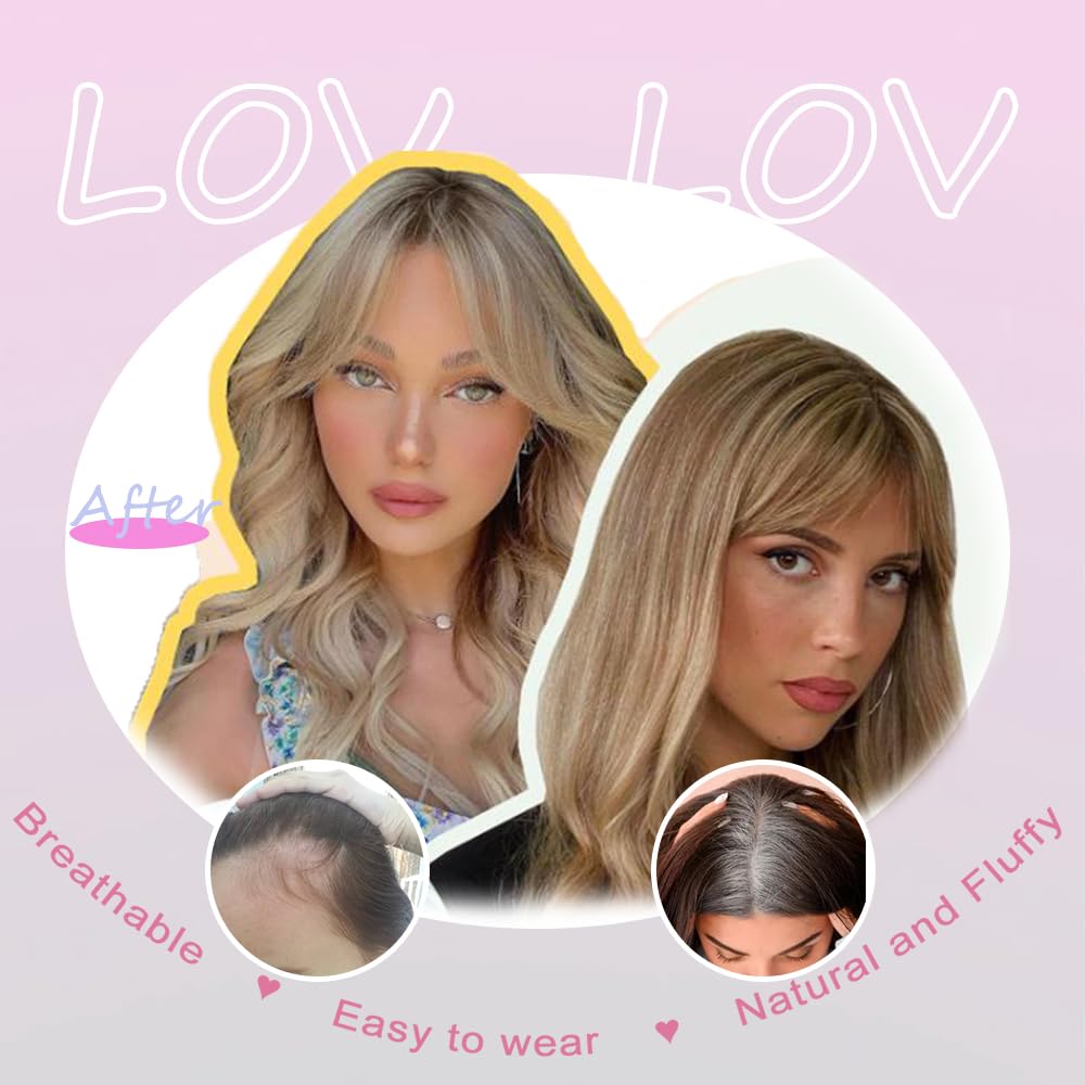 Hair Toppers for Women with Thinning Hair, 3D Toppers Pieces for Women Middle Part Clip in Bangs Synthetic Curly Wavy Daily (Black, Side bangs) - Image 5