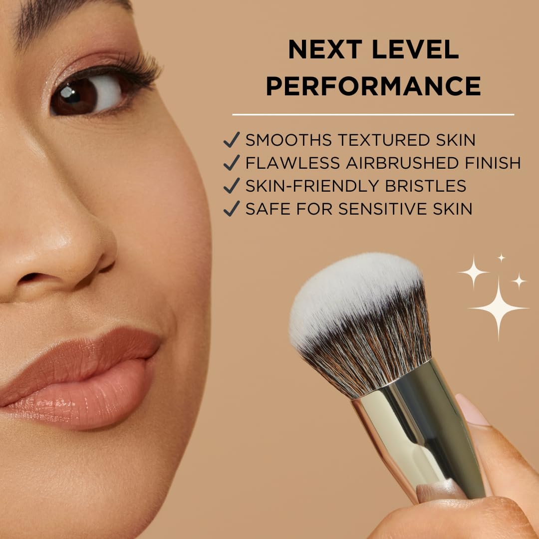 HALEYS Kabuki Makeup Brush VEGAN+CRUELTY-FREE, Sustainable Wood, Vegan Bristles for Airbrushed Finish, For Creams, Liquids, Powder, Streak-free, Perfect Blending, Buffs, Blurs, Smooths with Control - Image 5