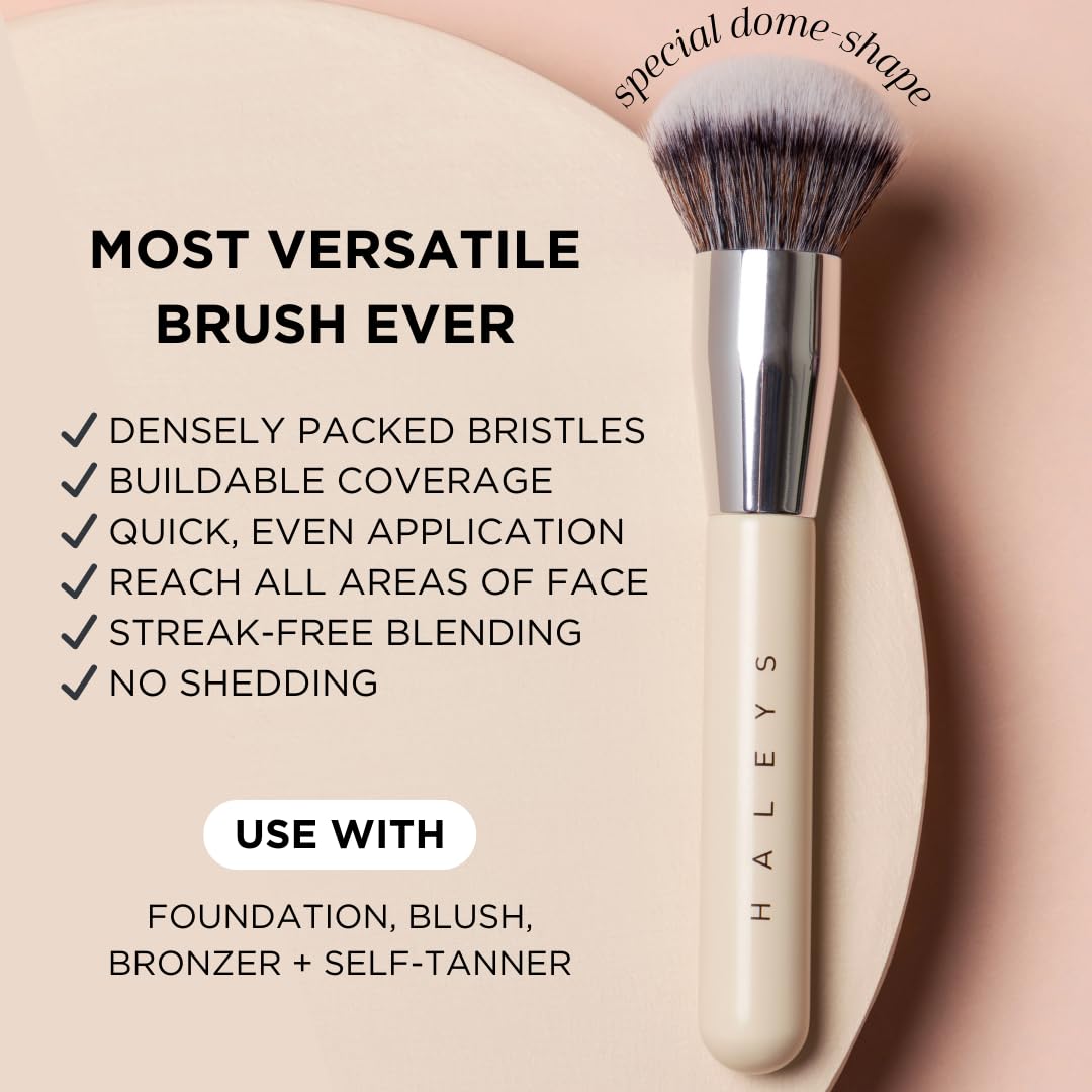 HALEYS Kabuki Makeup Brush VEGAN+CRUELTY-FREE, Sustainable Wood, Vegan Bristles for Airbrushed Finish, For Creams, Liquids, Powder, Streak-free, Perfect Blending, Buffs, Blurs, Smooths with Control - Image 3