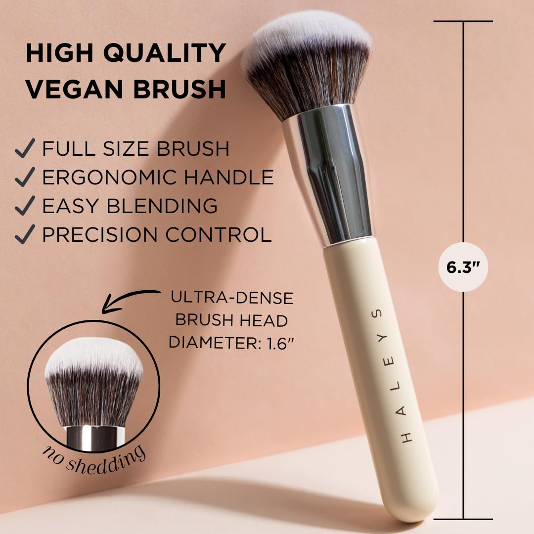 HALEYS Kabuki Makeup Brush VEGAN+CRUELTY-FREE, Sustainable Wood, Vegan Bristles for Airbrushed Finish, For Creams, Liquids, Powder, Streak-free, Perfect Blending, Buffs, Blurs, Smooths with Control - Image 4