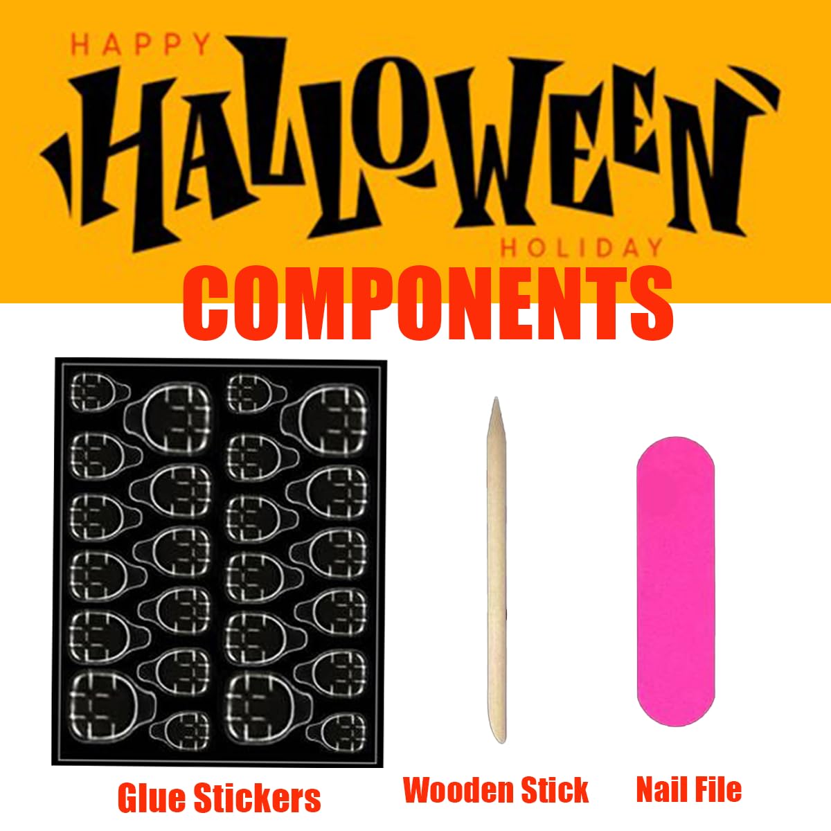 Halloween Fake Nails Medium Square Glue on with Horror Ghost Face Designs - Acrylic Blood Bat Skull Pink Stick on Nails False Nail Tips Full Cover 24 Pcs - Image 6