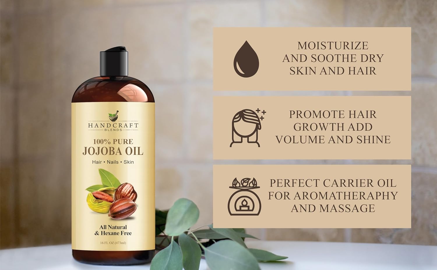 Handcraft Blends Jojoba Oil - Cold-Pressed 16 Fl Oz - 100% Pure and Natural Premium Grade Carrier Oil for Skin and Hair - Body Massage - Hexane-Free - Hair Relaxer for Tight Curls - Image 5