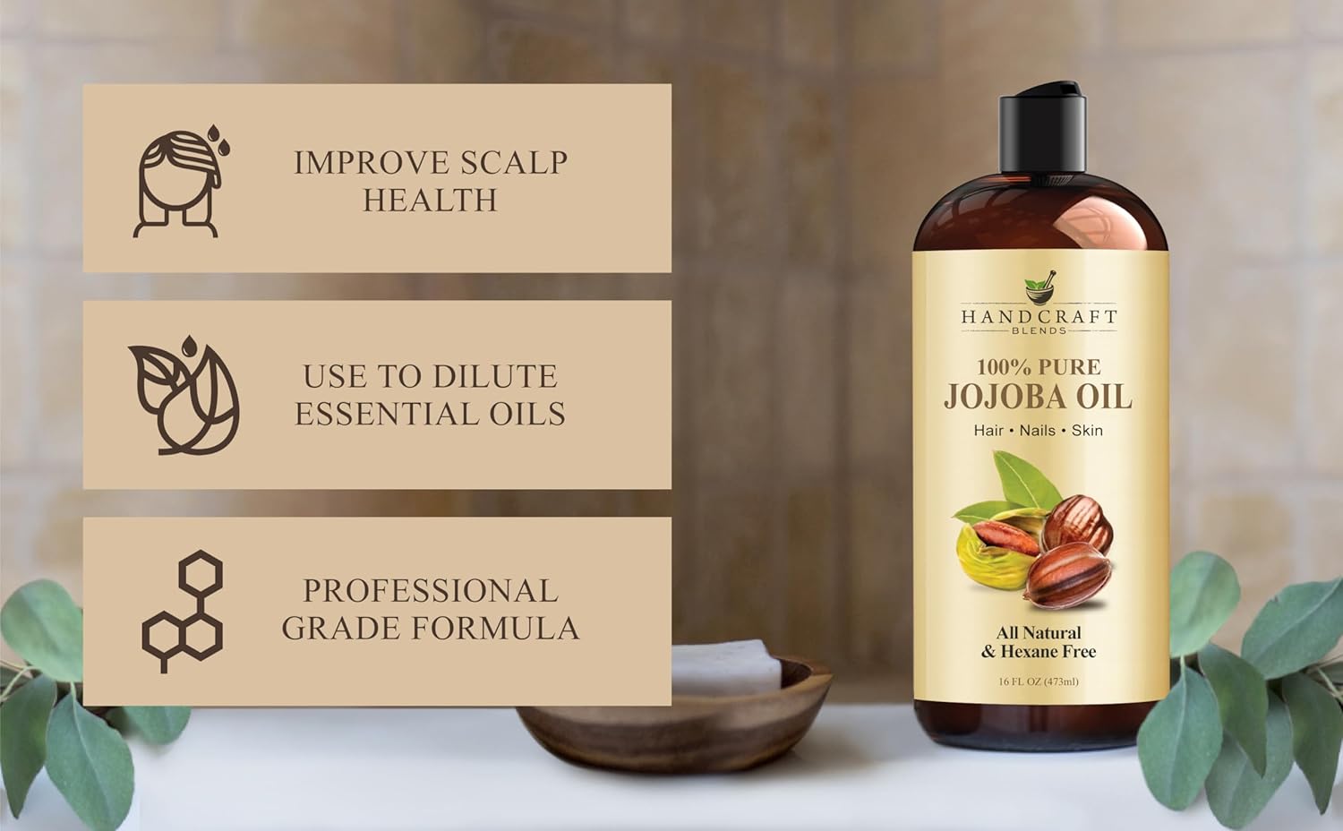 Handcraft Blends Jojoba Oil - Cold-Pressed 16 Fl Oz - 100% Pure and Natural Premium Grade Carrier Oil for Skin and Hair - Body Massage - Hexane-Free - Hair Relaxer for Tight Curls - Image 4