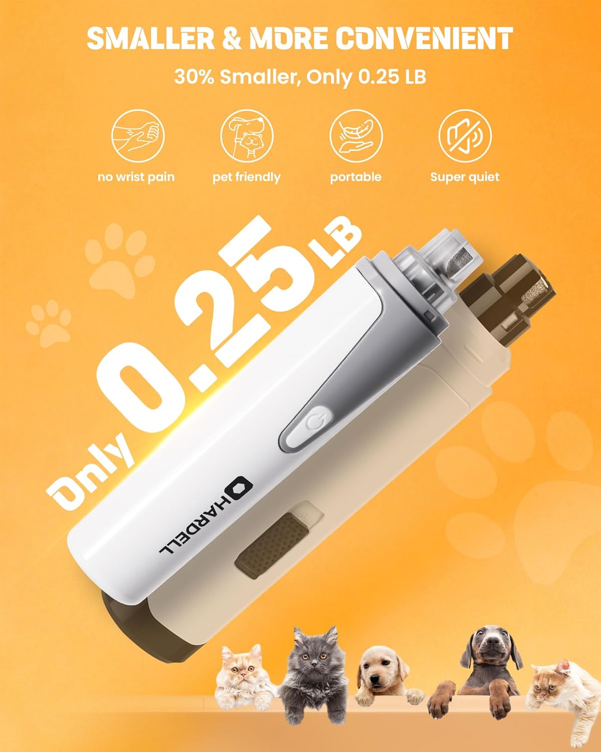 HARDELL 2-Speed Dog Nail Grinder for Small Pets, Quiet Operation, 2 LED Lights, 3 Grinding Ports - Image 6