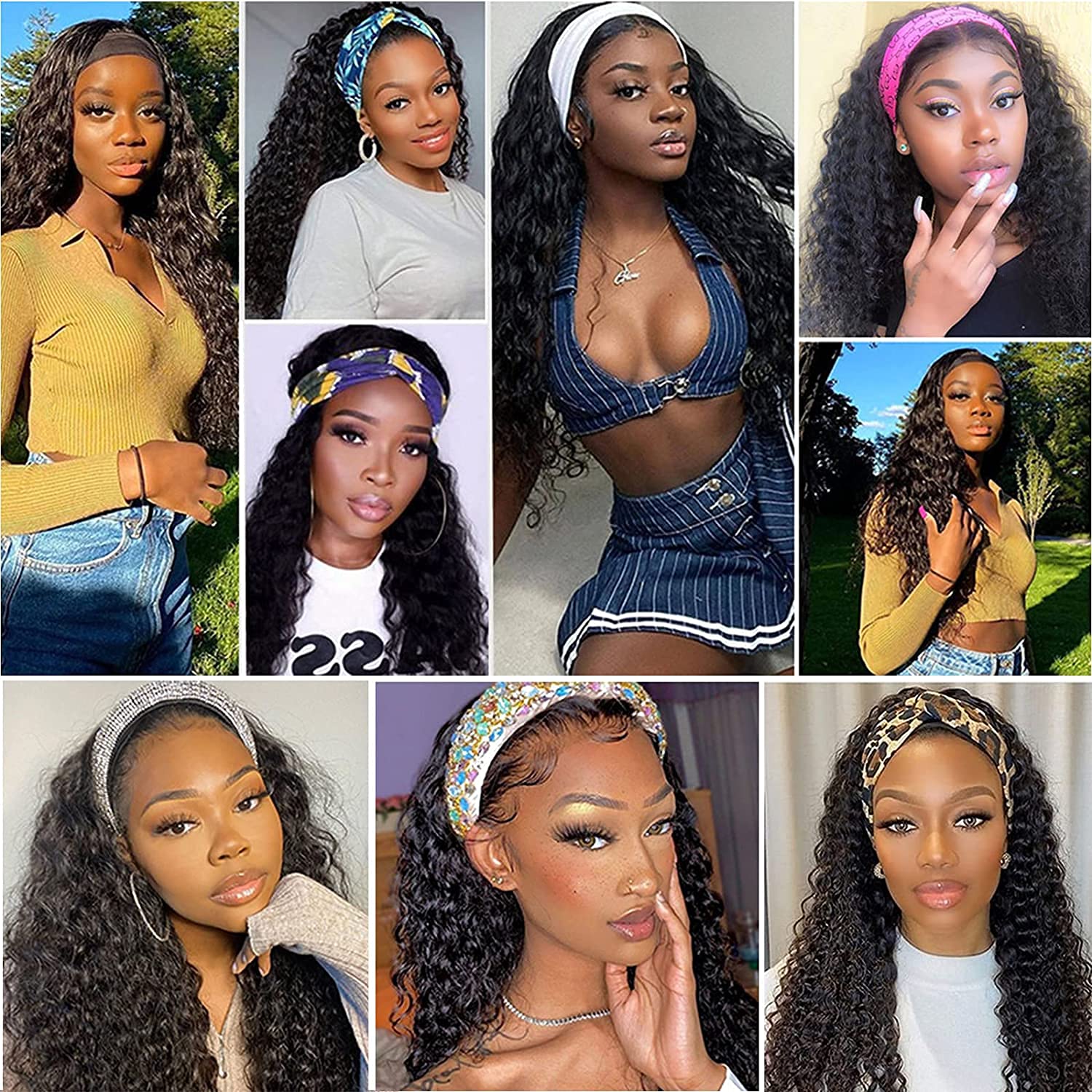 Headband Wig Human Hair Deep Wave 150% Density None Lace Front Wig Human Hair Machine Made Wigs 14 inches Headband Curly Human Hair Wigs for Women Natural Color Half wigs - Image 5