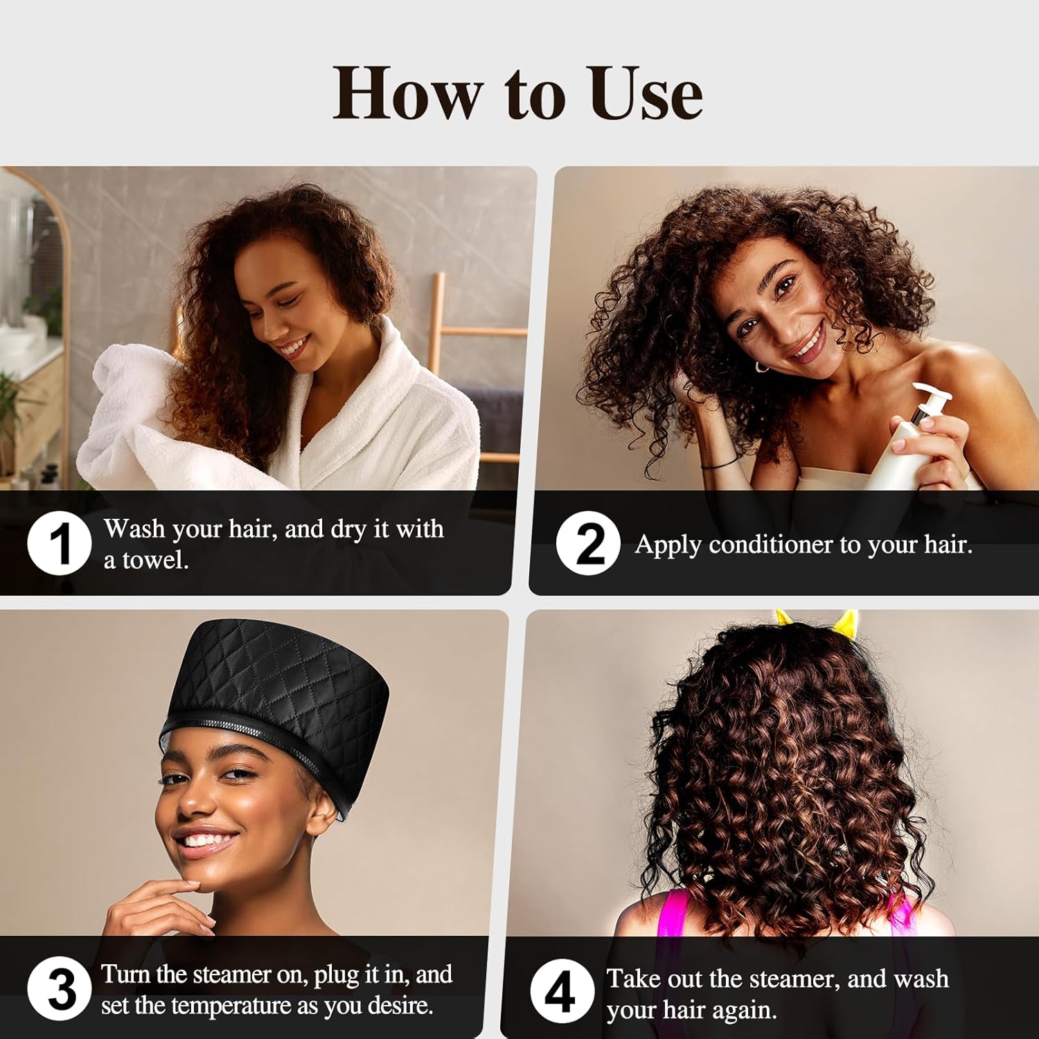 Heat Cap for Deep Conditioning: 10-Level Heats Up Quickly 3 Time Settings Hair Steamer for Natural Hair Home Use Thermal Steam Cap for Black Hair Portable Heating Caps - Image 7