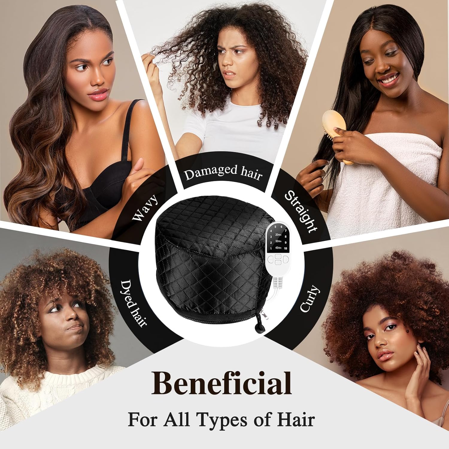 Heat Cap for Deep Conditioning: 10-Level Heats Up Quickly 3 Time Settings Hair Steamer for Natural Hair Home Use Thermal Steam Cap for Black Hair Portable Heating Caps - Image 6