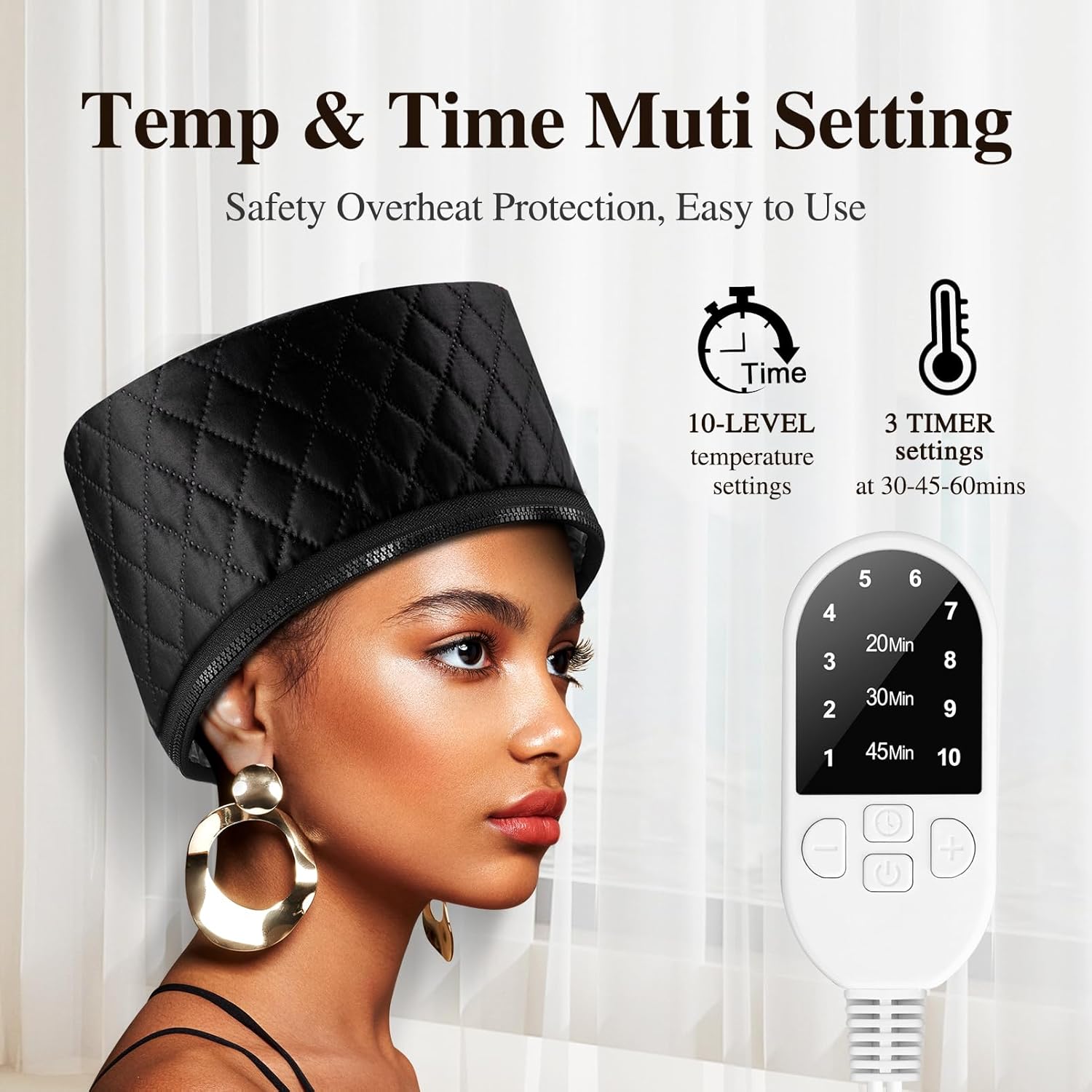 Heat Cap for Deep Conditioning: 10-Level Heats Up Quickly 3 Time Settings Hair Steamer for Natural Hair Home Use Thermal Steam Cap for Black Hair Portable Heating Caps - Image 4