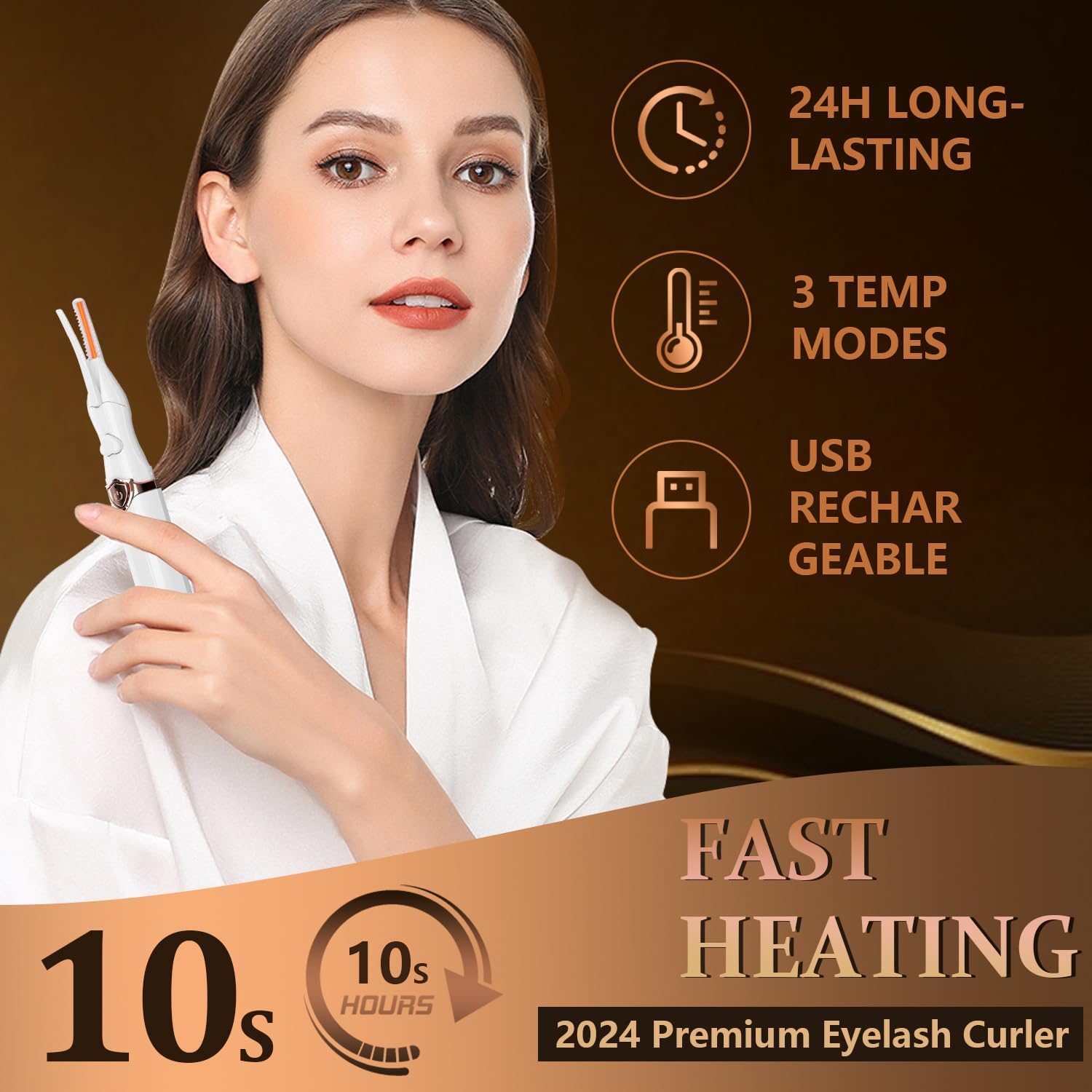 Heated Eyelash Curler, 2-in-1 Clip-Type Design, 3 Temperature Modes, USB Rechargeable Electric Eyelash Curler, Natural Curling 24H Long-Lasting Curl, Gift for Women & Girls, White-CB - Image 3