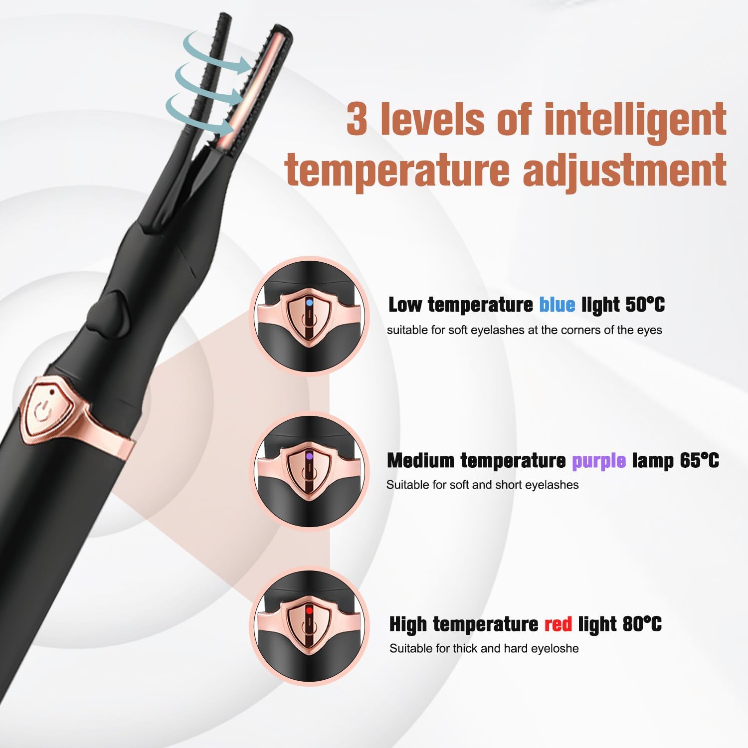 Heated Eyelash Curler, 2 in 1 Clip-Type Design, USB Rechargeable Electric Eyelash Curler, 3 Heat Modes, Natural Curling 24 Hours Long Lasting, Beauty Tools for Women (Black) - Image 4