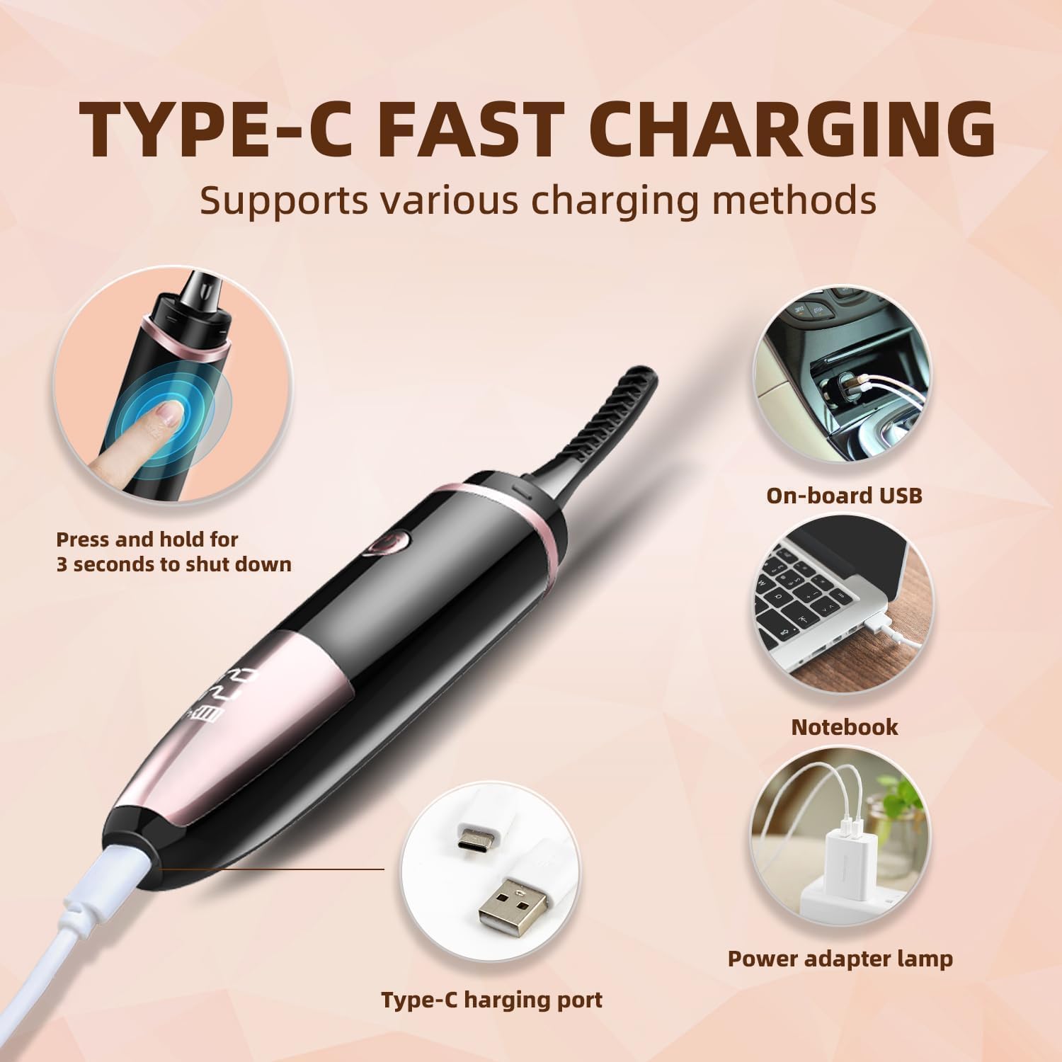 Heated Eyelash Curler, Fast Heat up Within 10s, 24 Hours Long Lasting, Rechargeable Electric Eyelash Curler, Temperature Control, Mini Lash Curler Safe Anti-Burn Eyelash Curle, with LED Display-black - Image 4