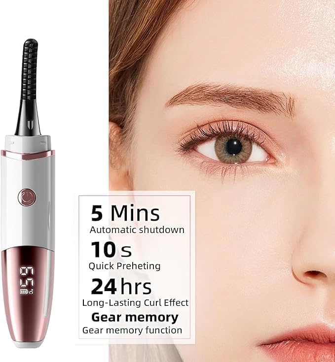 Heated Eyelash Curlers - Fast Heat up Within 10s - 24 Hours Long Lasting - Rechargeable Electric Eyelash Curler with Type-C, with 4 Heating Modes Anti-Burn Mini Lash Curler with LED Display-White - Image 2