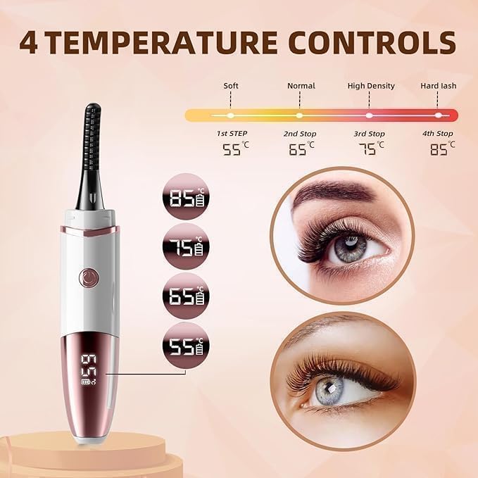 Heated Eyelash Curlers - Fast Heat up Within 10s - 24 Hours Long Lasting - Rechargeable Electric Eyelash Curler with Type-C, with 4 Heating Modes Anti-Burn Mini Lash Curler with LED Display-White - Image 3